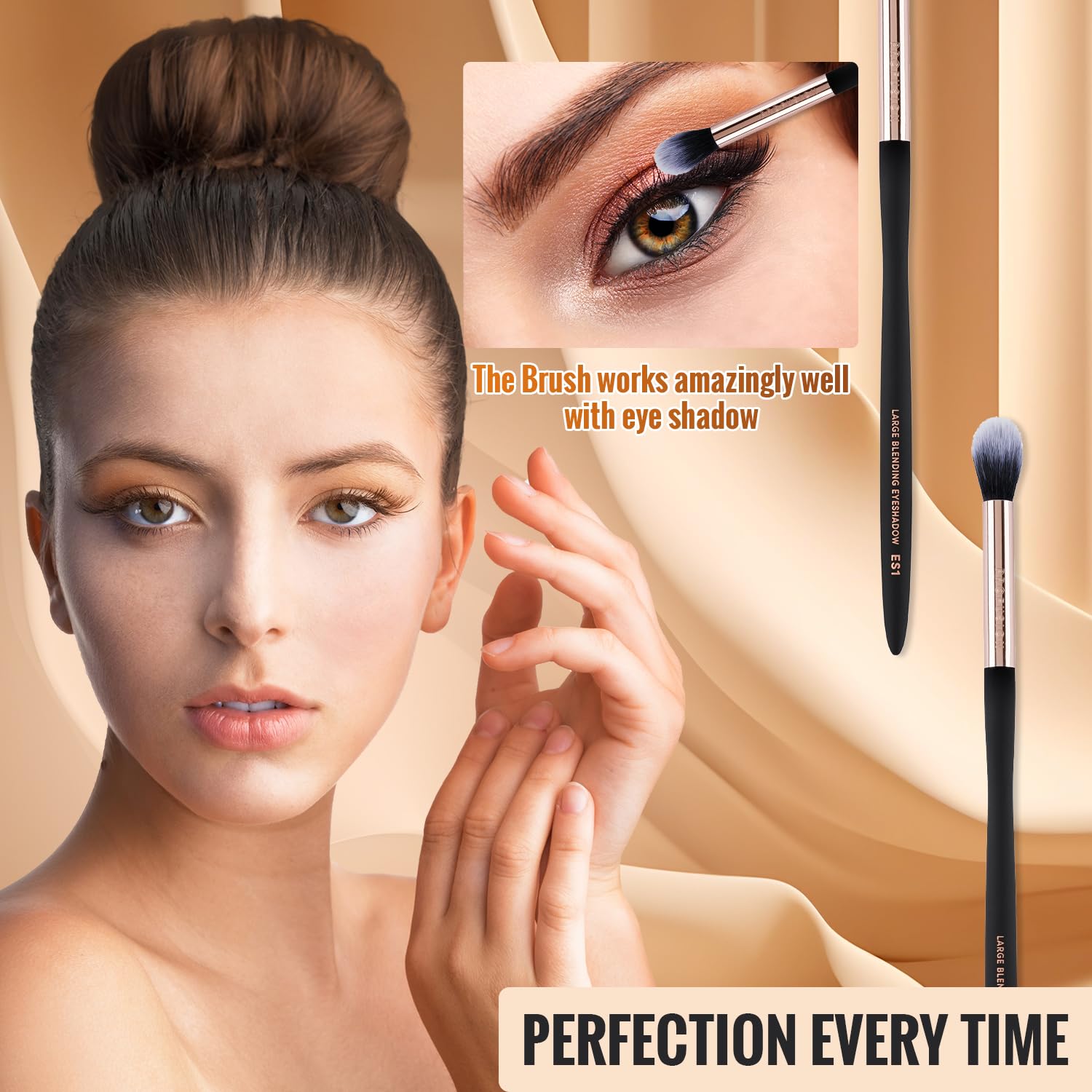 Profusion Cosmetics Es1 Large Blending Brush Fluffy Tapered Blending Synthetic Eyeshadow With Qualtiful Fibers For Eye Makeup