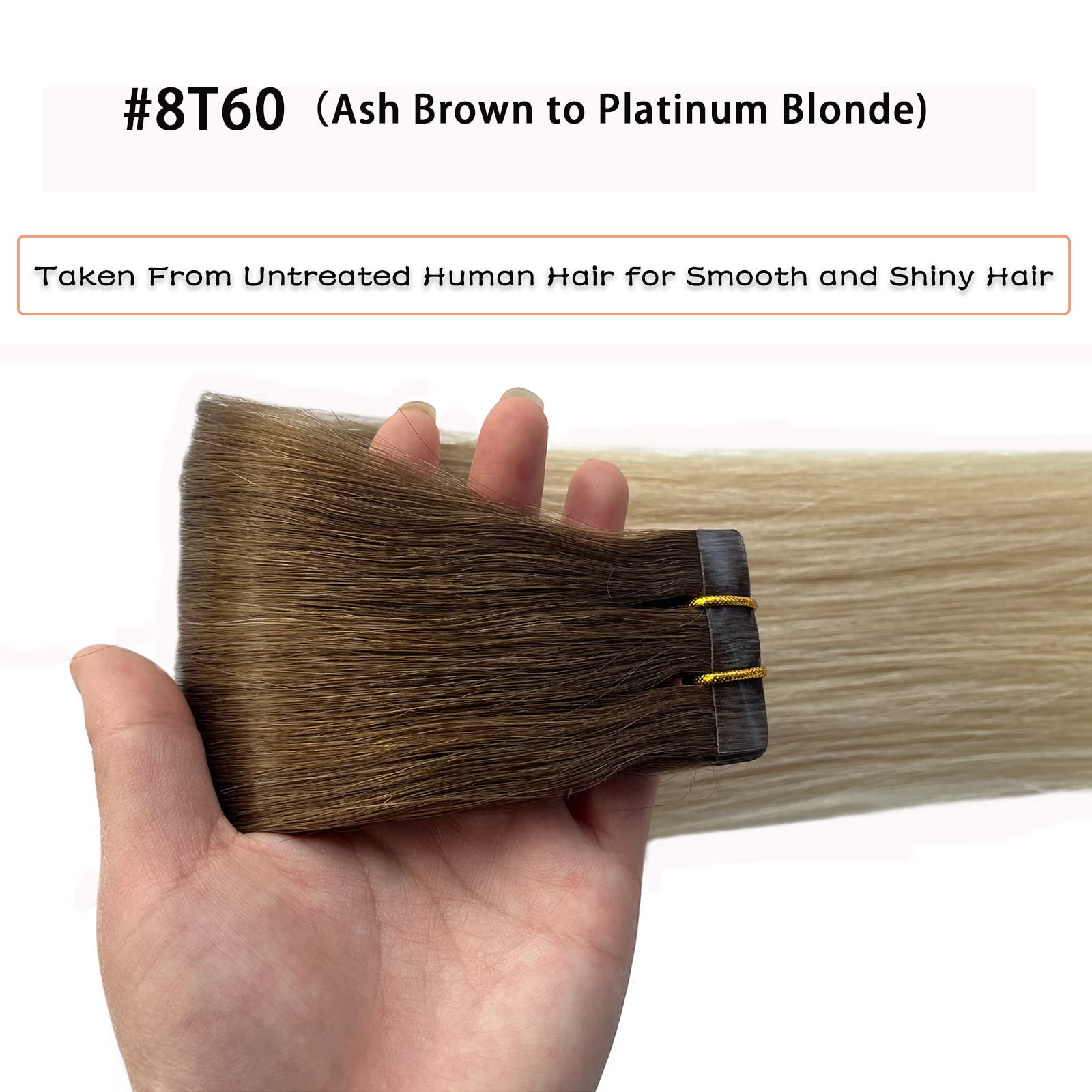 Omber Blonde Tape In Hair Extensions Human Hair For Women 14Inch 30G/Pack Ash Brown To Platinum Blonde Tape In Extensions Invisi