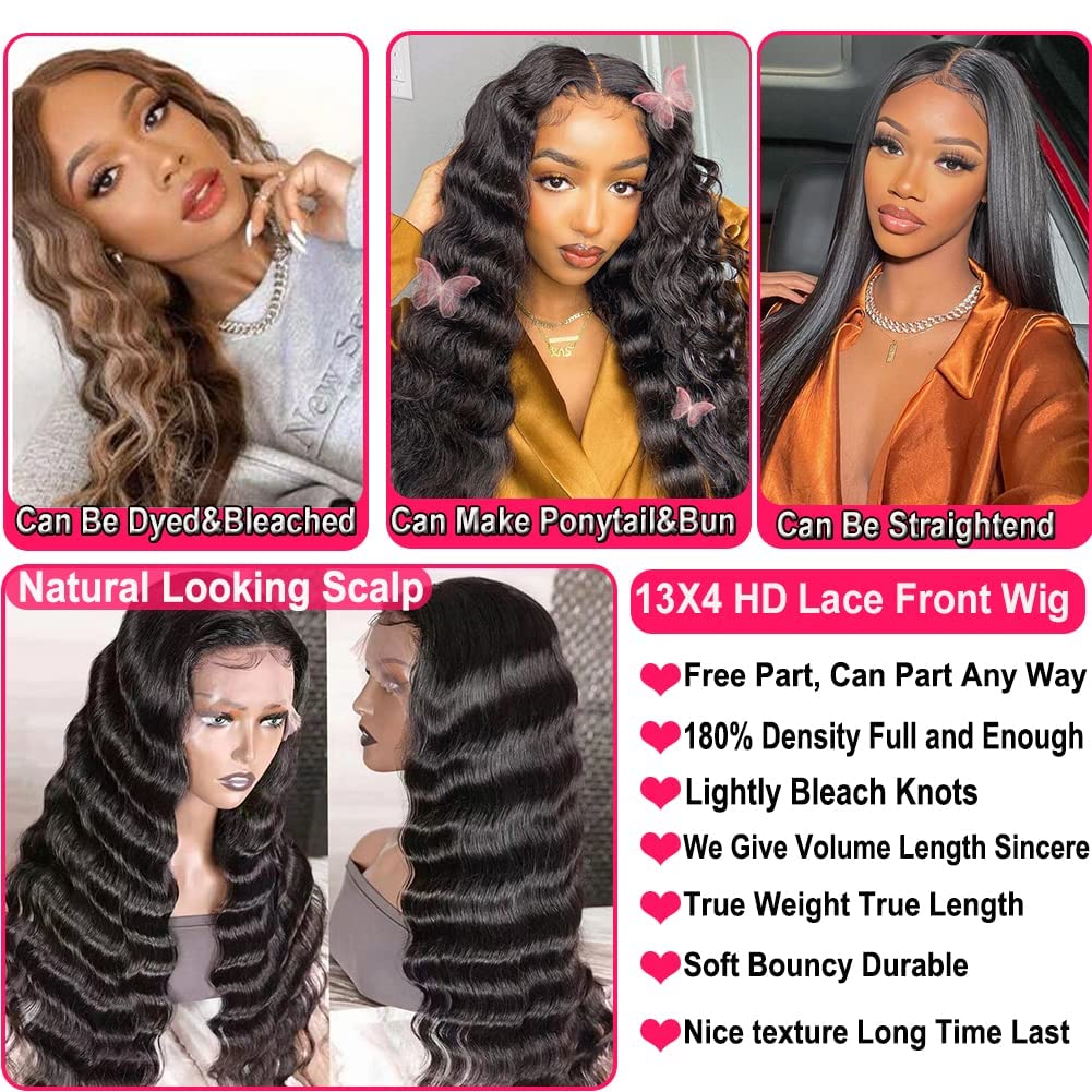 13X4 Loose Deep Wave Curly Lace Front Wigs Human Hair Pre Plucked With Baby Hair 180% Density Curly Lace Front Wig Human Hair 10