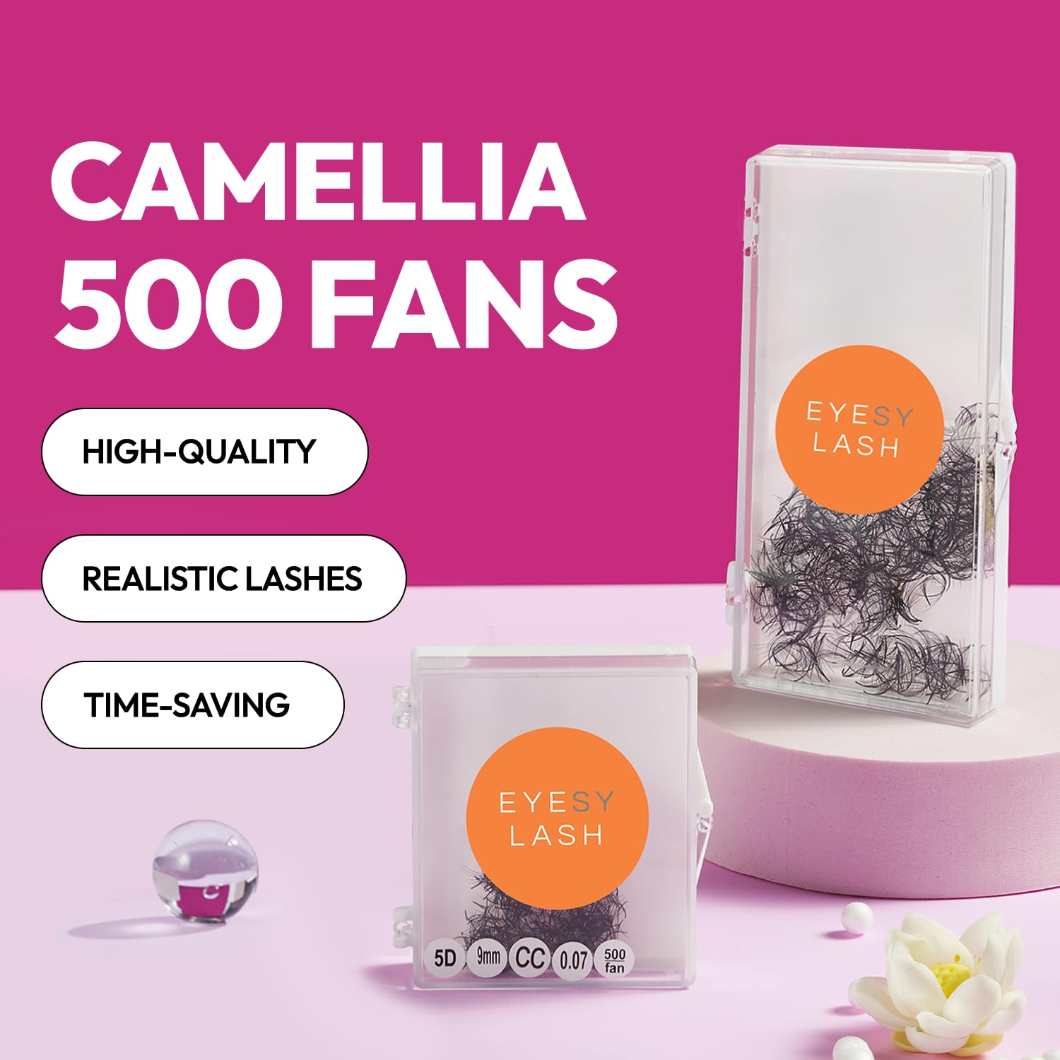 Eyesy Lash 500 Camellia Lash Extensions | 5D 0.07 Size 12-14-16mm Curl C | American Volume Lash Multiple Lengths Eyesy Eyelash E