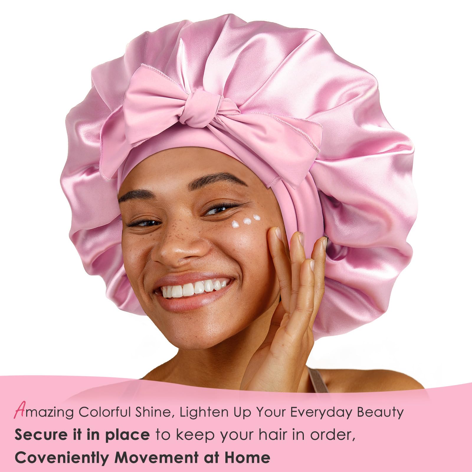 YANIBEST Satin Bonnet Silk Bonnet for Sleeping Double Layer Satin Lined Hair Bonnet with Tie Band Bonnets for Women Natural Curl