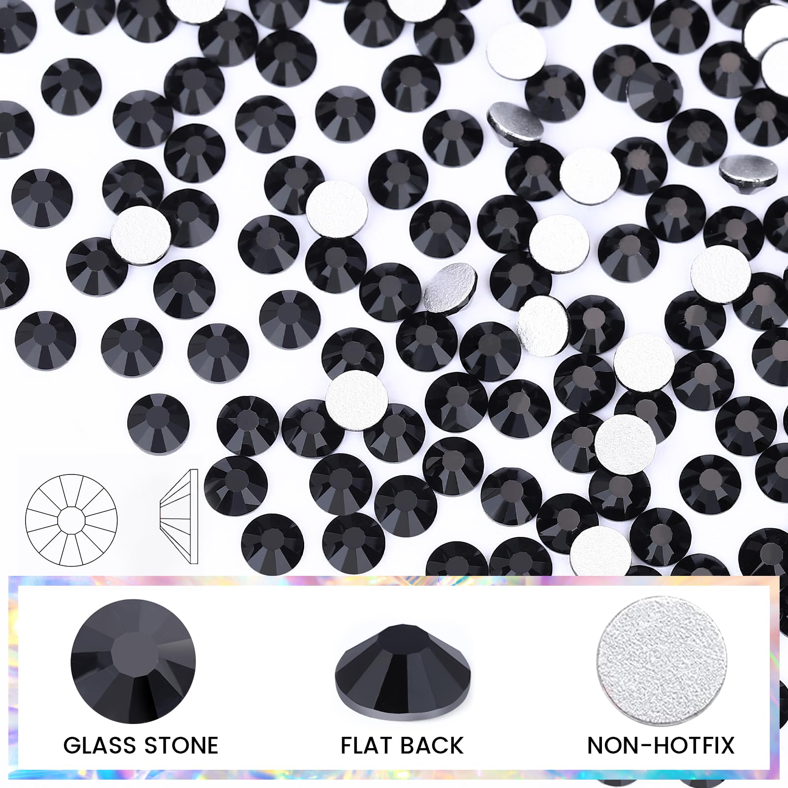 Novani Black Rhinestones 1440pcs SS10 Glass Rhinestones Crystal Flatback Gemstones for Crafts Nails Makeup Bags and Shoes Decora