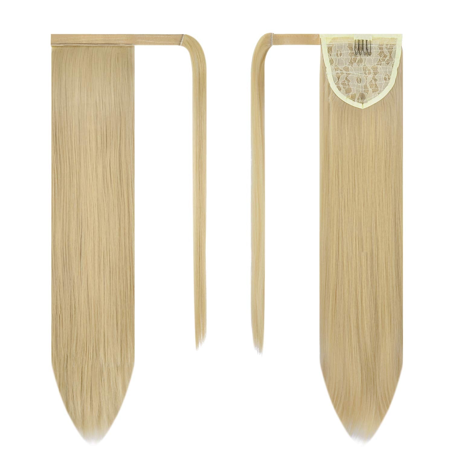 BARSDAR 24 inch Ponytail Extension Long Straight Wrap Around Clip in Synthetic Fiber Hair for Women - Light Blonde mix Bleach Bl