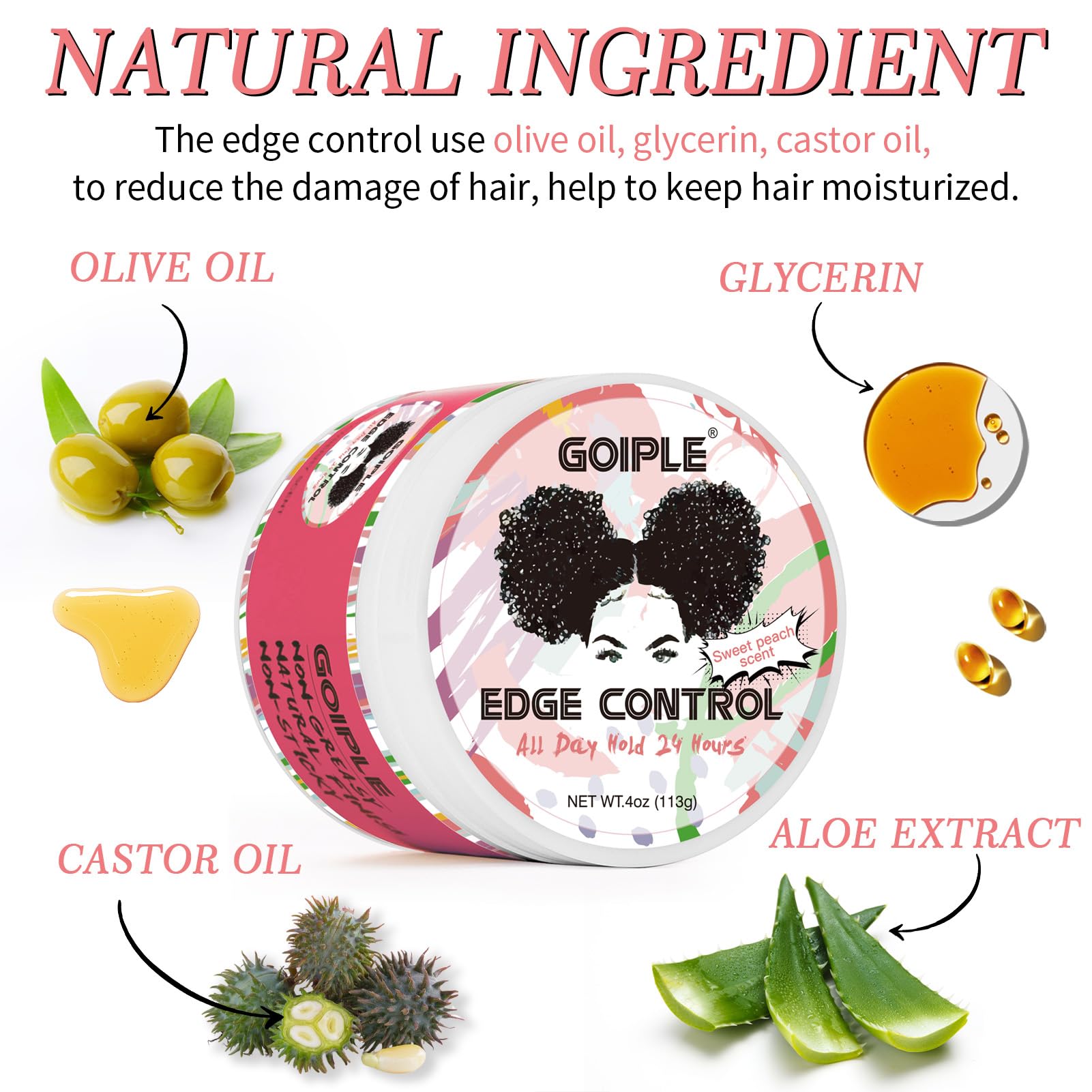 Edge Control Wax For Women Strong Hold Non-Greasy Edge Smoother, Mini Edge Control For Back Hair Edge Brush, No Flaking Water-Ba