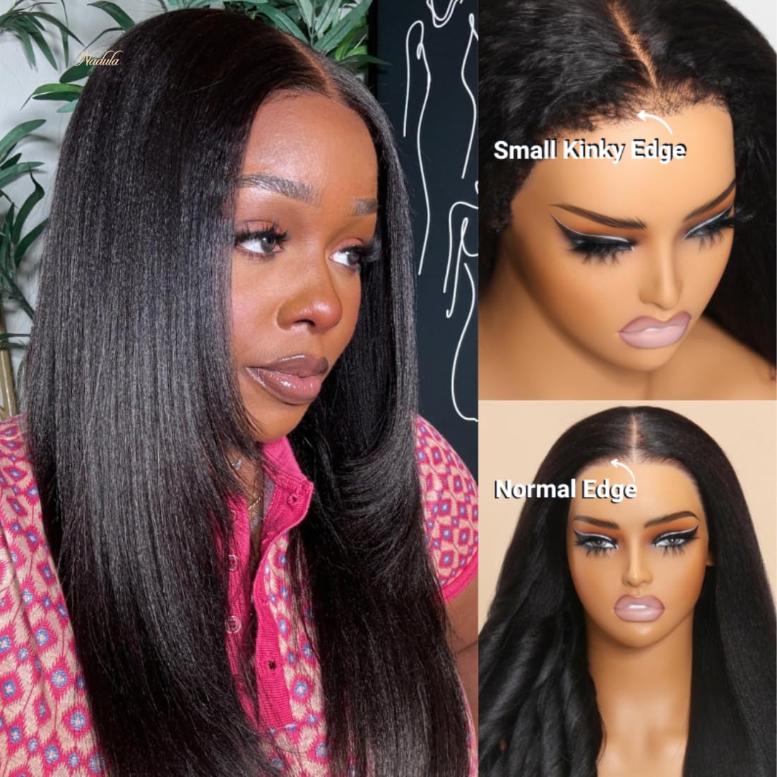 Nadula Yaki Straight Bye Bye Knots Glueless Wig Kinky Edge Hairline 7X5 Pre Cut Lace Front Wigs Human Hair Pre Plucked Pre Bleac