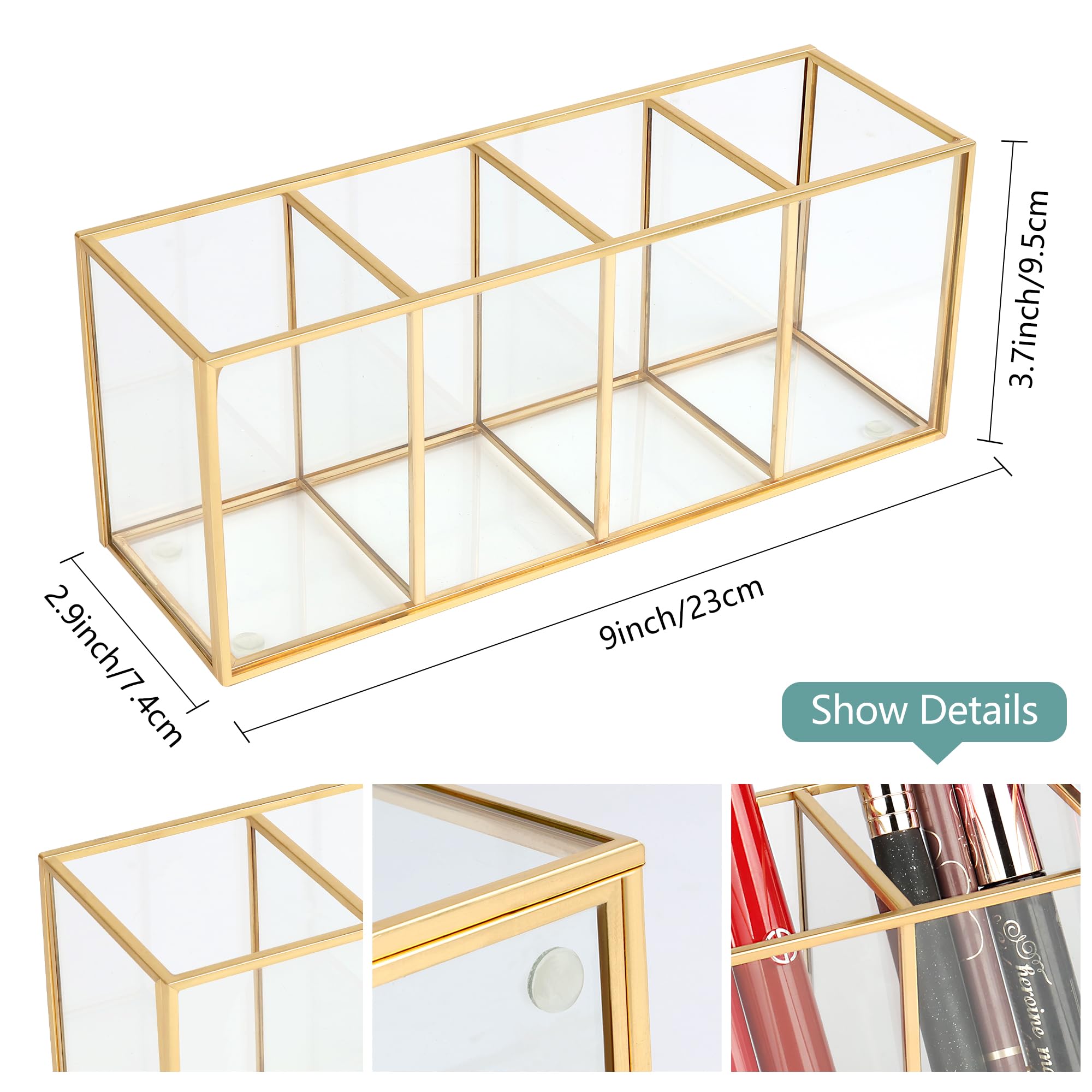 Elegantlife Clear Glass Makeup Brush Organizer,Luxurious Tempered Glass Cosmetics Brushes Storage Holder For Refined Bathroom De