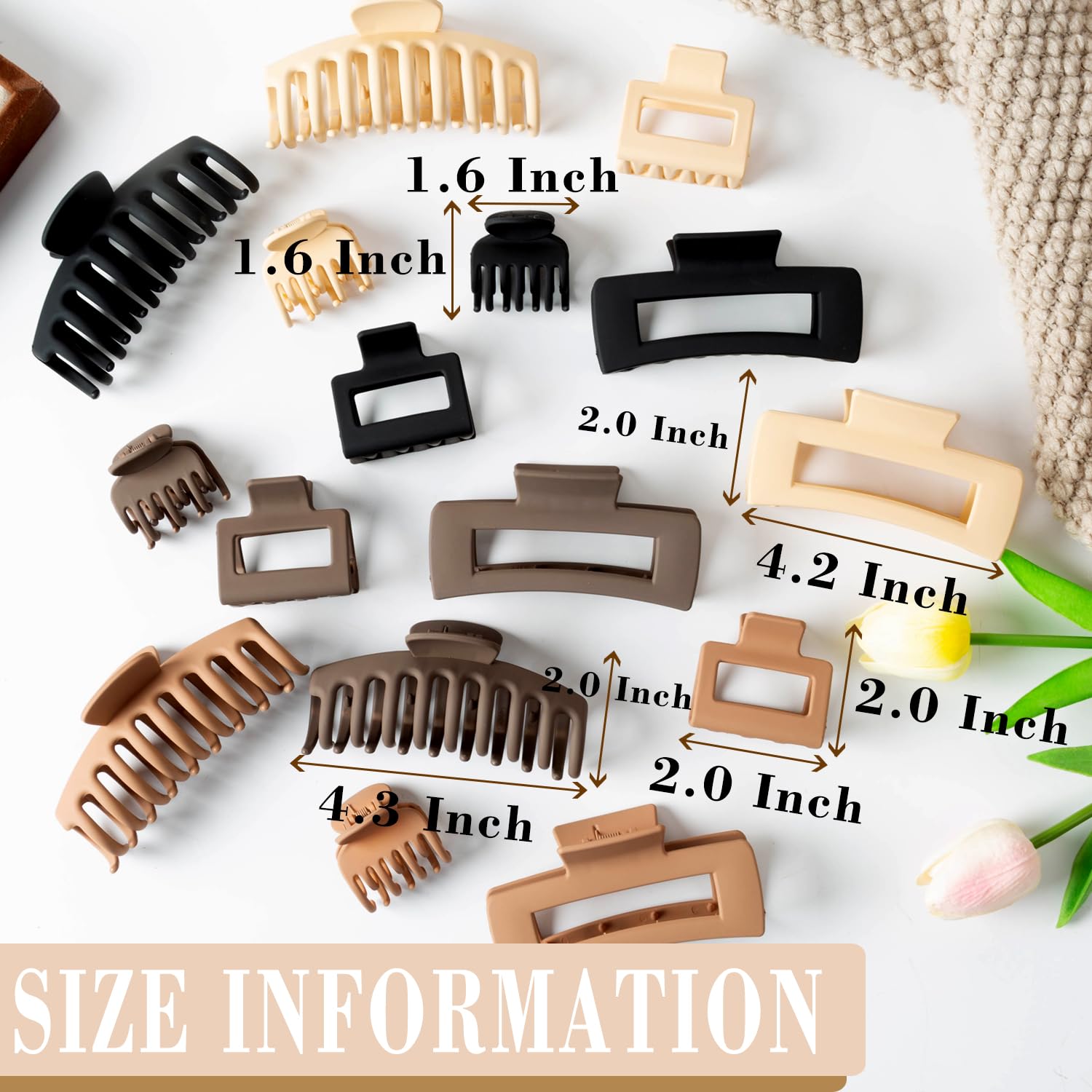 16 Pack 4.4 '' Large Hair Clips,Claw Clips,Hair Clips for Women & Girls,4 Styles 4 Colors Internal tooth design Strong Hold Matt