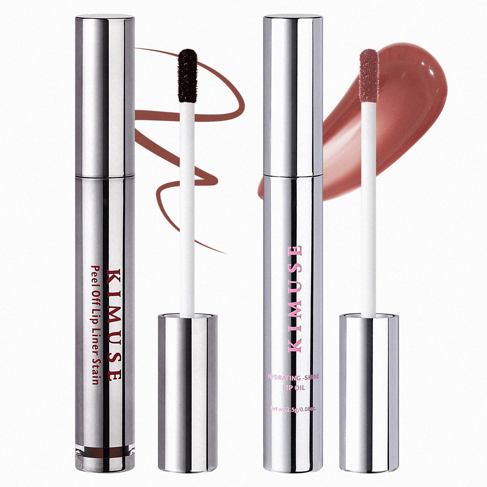 KIMUSE Lip Stain Peel Off & Lip Oli Set, Long Lasting Lip Liner Stain, Waterproof, Transfer-Proof, Hydrating Shine Lip Oil with 