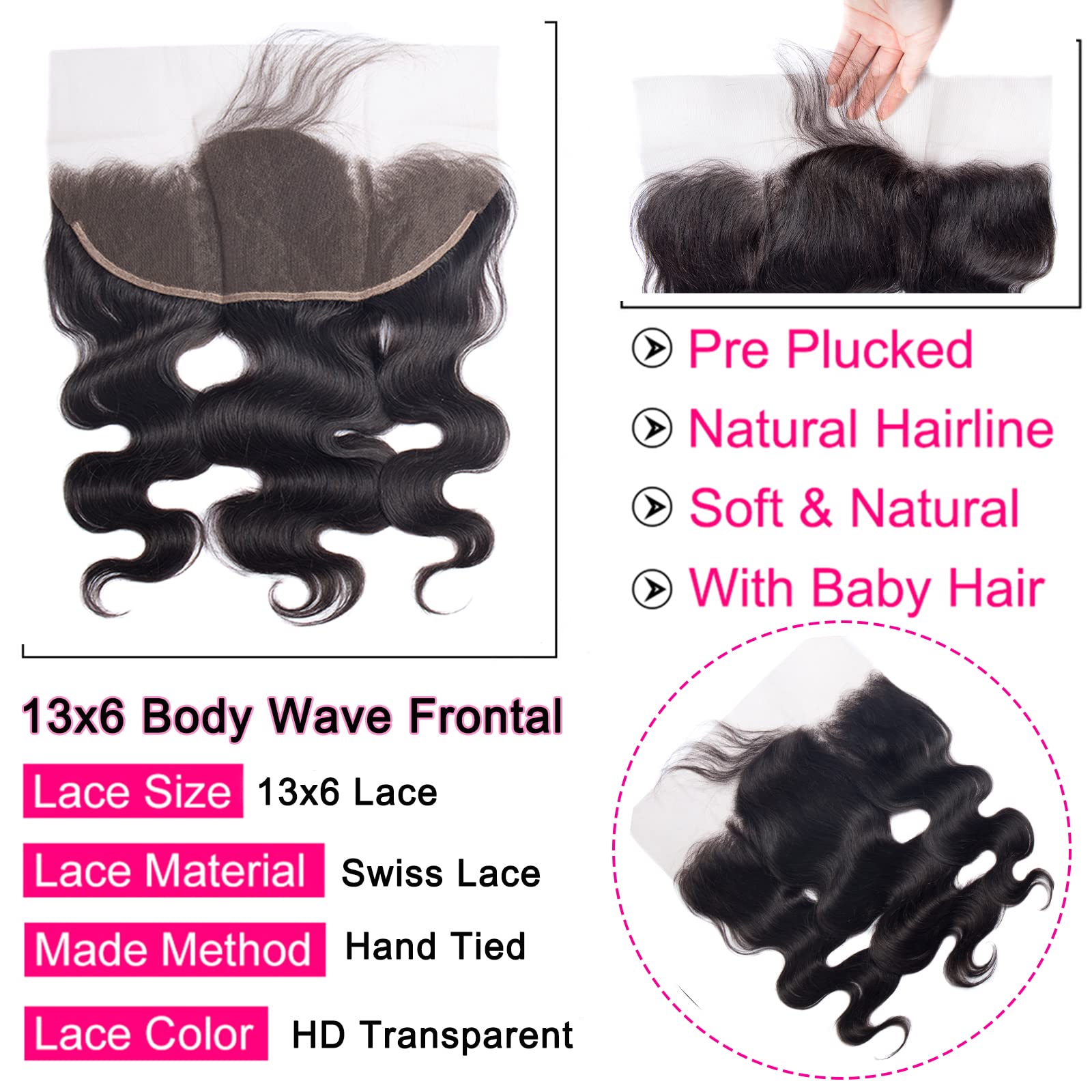 Lemoda 13X6 Frontal 18 Inch Body Wave Hd Transparent Lace Frontals 12A Brazilian Virgin Human Hair Lace Frontal Closure Natural