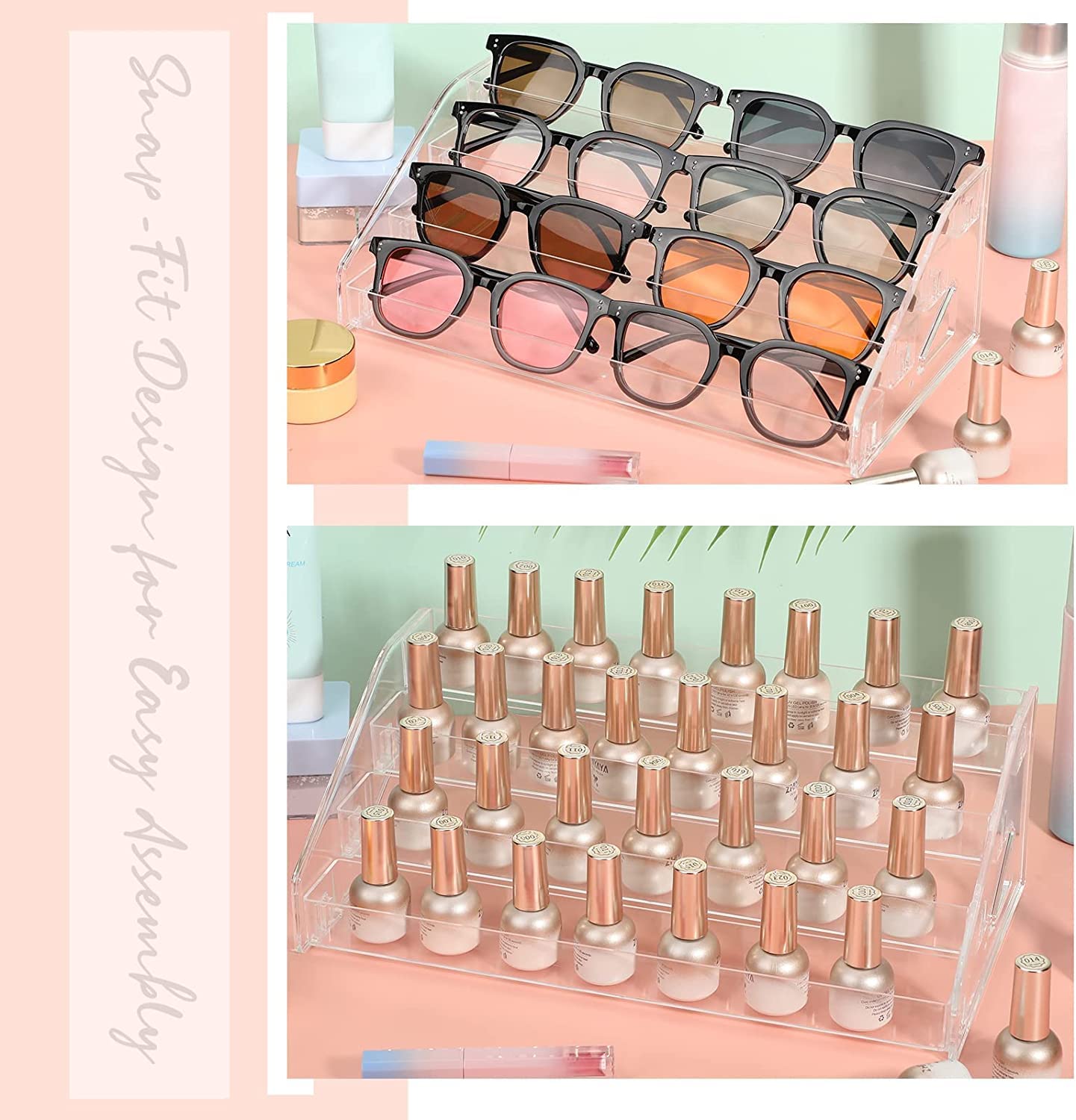 Yiezi Nail Polish Organizer 48 Bottles Of 4 Layers Sunglass Organizer Acrylic Display Rack Eyeglasses Storage Essential Oils Hol