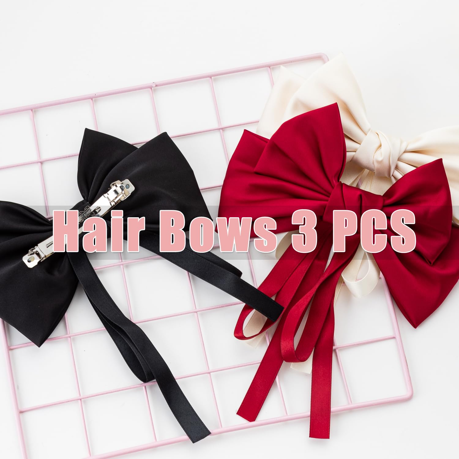 Seneeel Large Hair Bows 3 Pcs, Hair Bows For Women, Oversized Long-Tail Cute Aesthetic Hair Accessories, Big Bows For Girls (Bla