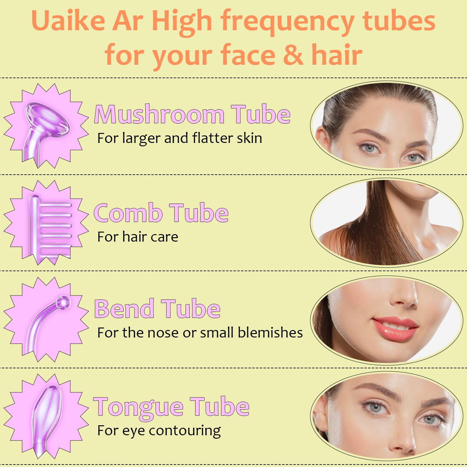 High Frequency Facial Wand - Uaike 4 In 1 Violet Portable Handheld High Frequency Facial Machine - At Home Face Skin Wand Device