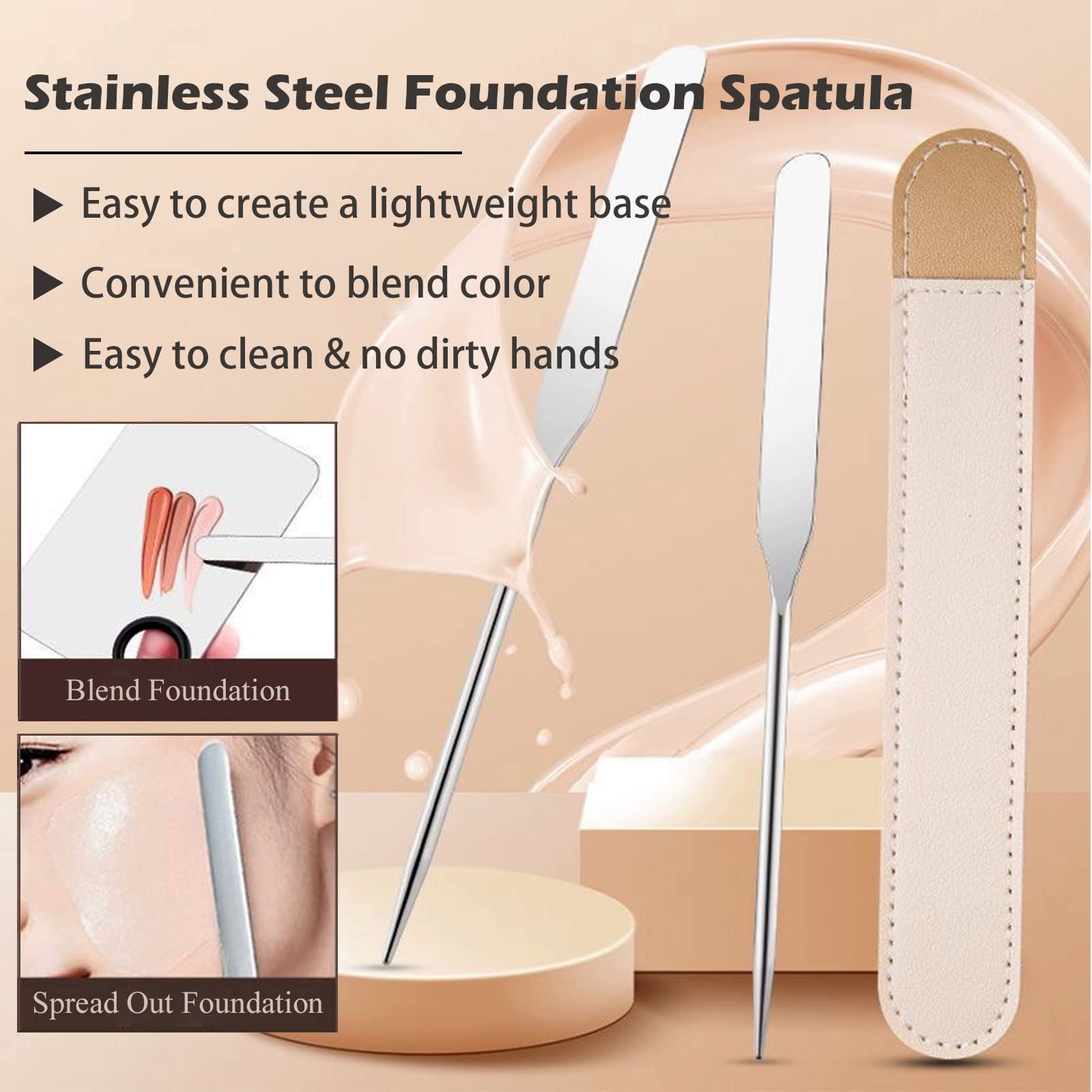 Penugo Picasso Makeup Spatula And Palette Set, Korean Makeup Spatula With Leather Cover, Stainless Steel Makeup Palette With Scr