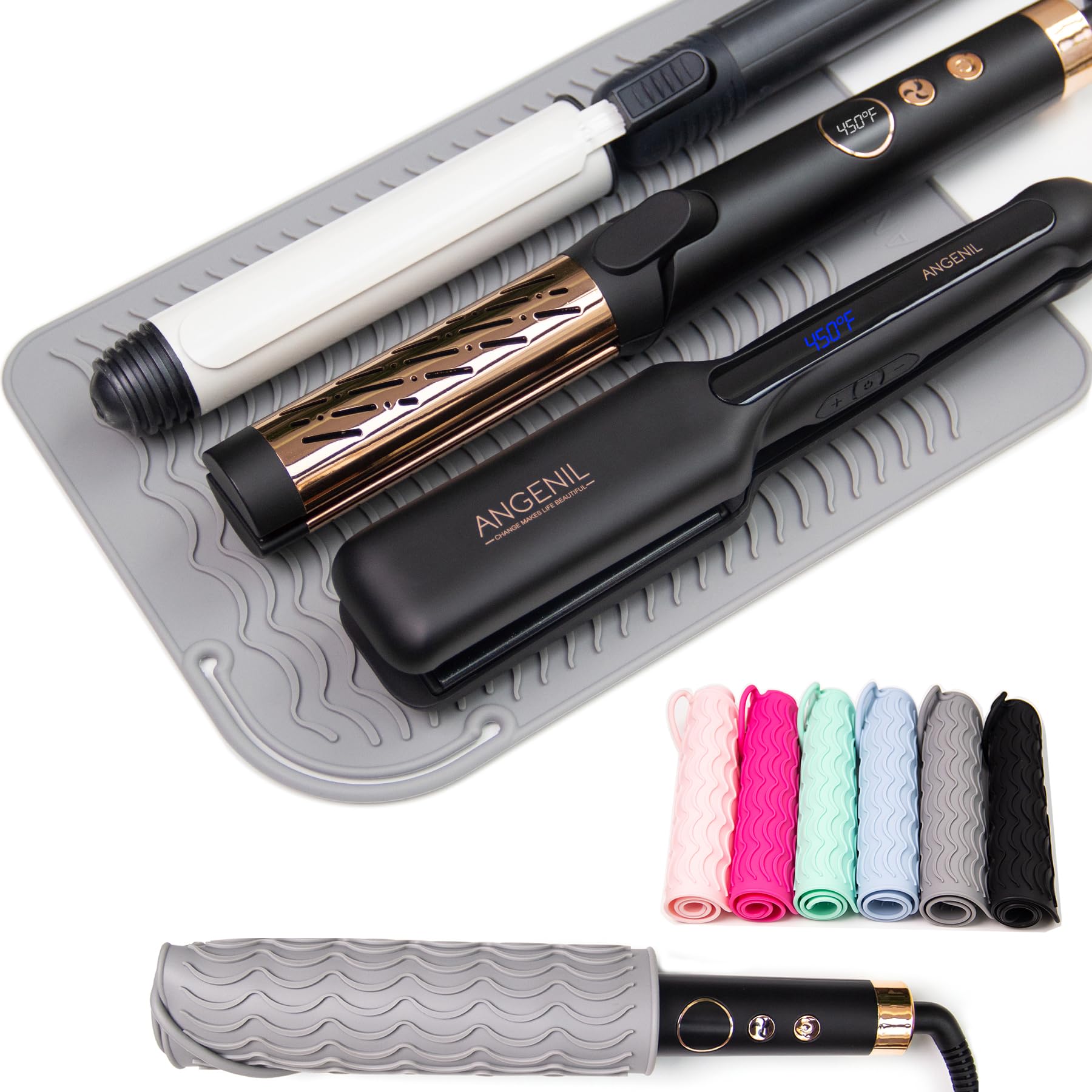 ANGENIL Flat Iron Curling Iron Large Anti-scald Heat Resistant Silicone Mat Pad, for Dual Voltage Travel Hair Styling Tools, Tit