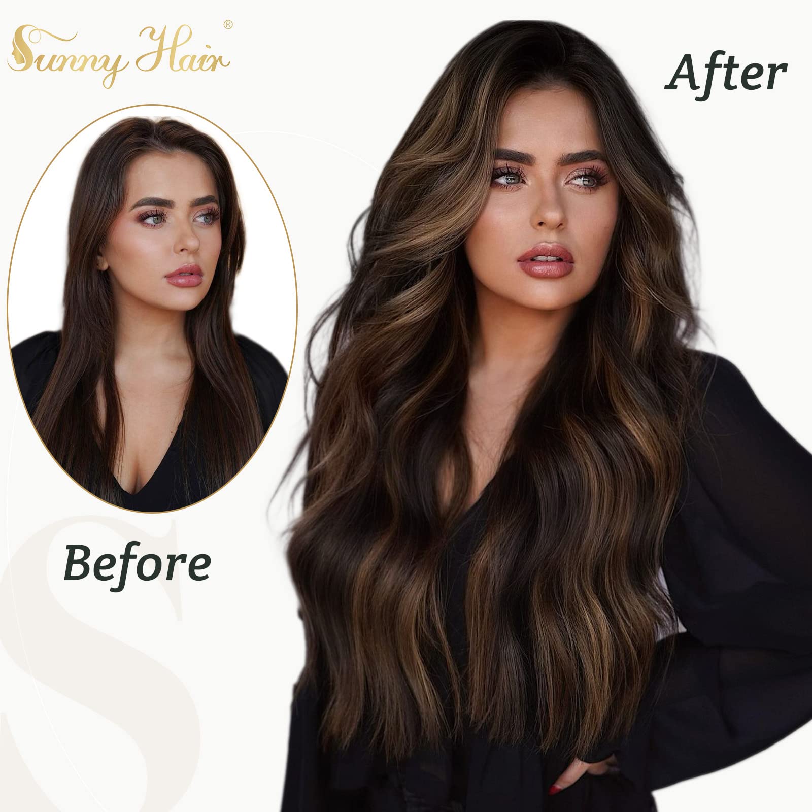 Sunny Wire Hair Extensions Human Hair Brown Ombre Wire Real Hair Extensions With Transparent Lines Hair Extensions Dark Brown Om