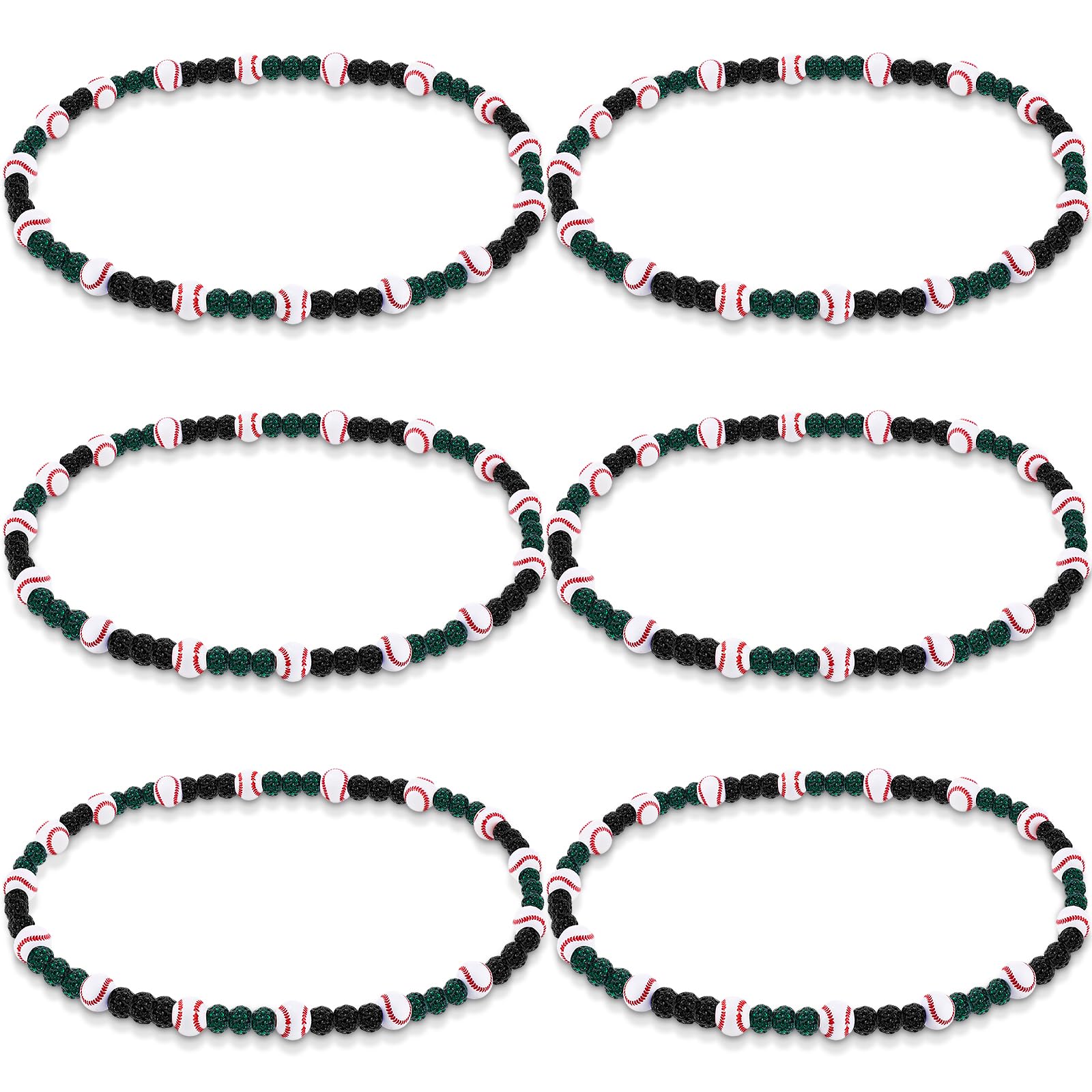 Liliaafar 6 Pcs Baseball Beaded Necklace for Teenager Bling Rhinestone Clay Beaded Necklace Gifts for Sports Team Fans(Black, Da