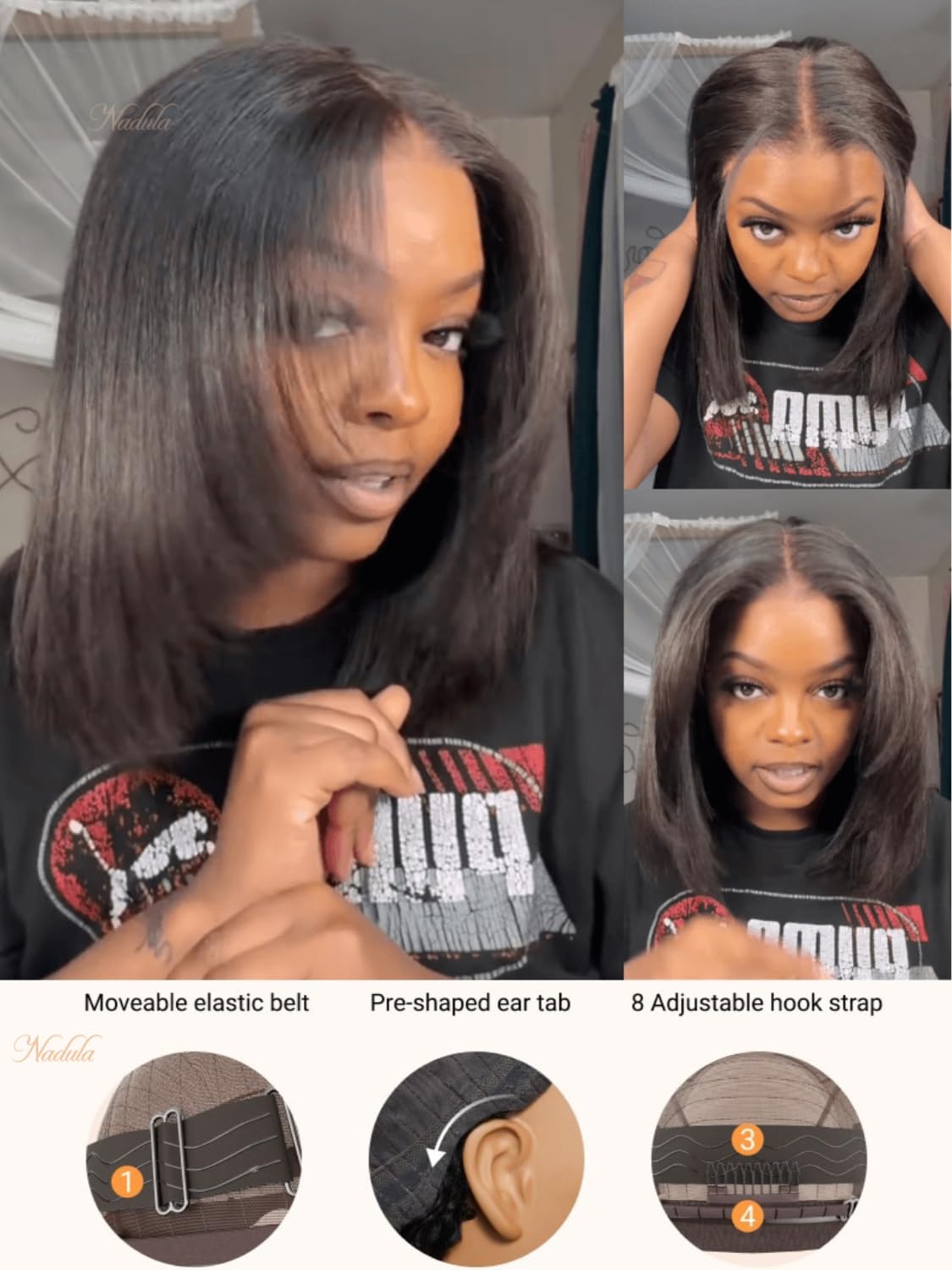 Nadula Glueless Yaki Straight Bob Bye Bye Knots 7X5 Lace Front Wigs Human Hair Pre Plucked Invisible Knots Pre Everything 3S Rea