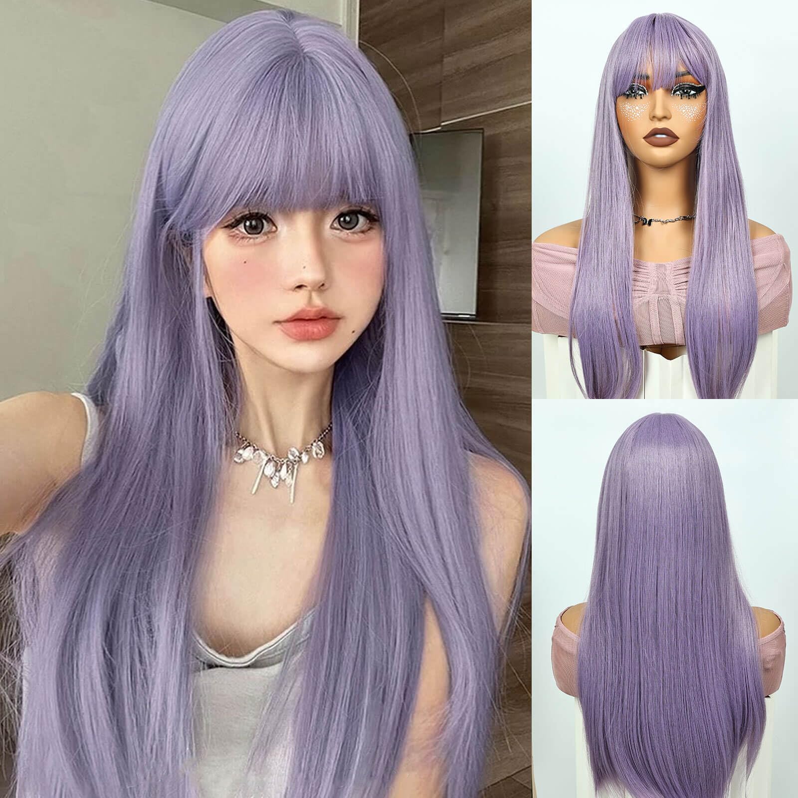 Creamily Long Straight Hair For Women Full Head Natural, Synthetic Full Head Hair Wig For Women,Anime Wig With Bangs For Cosplay