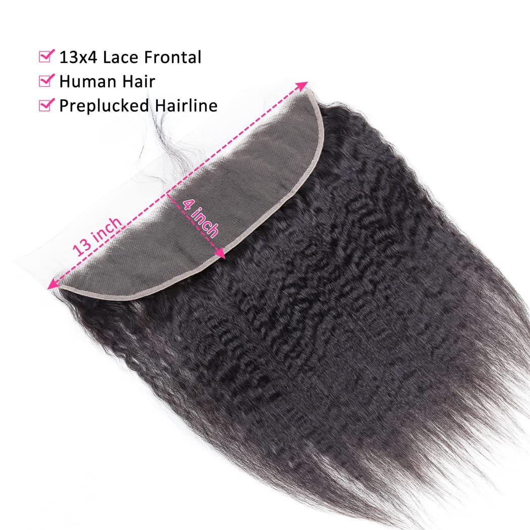 Odir 13X4 Lace Closure Frontal 180% Density Kinky Straight Brazilian Human Hair 16 Inch Unprocessed 9A Yaki Straight Virgin Hair
