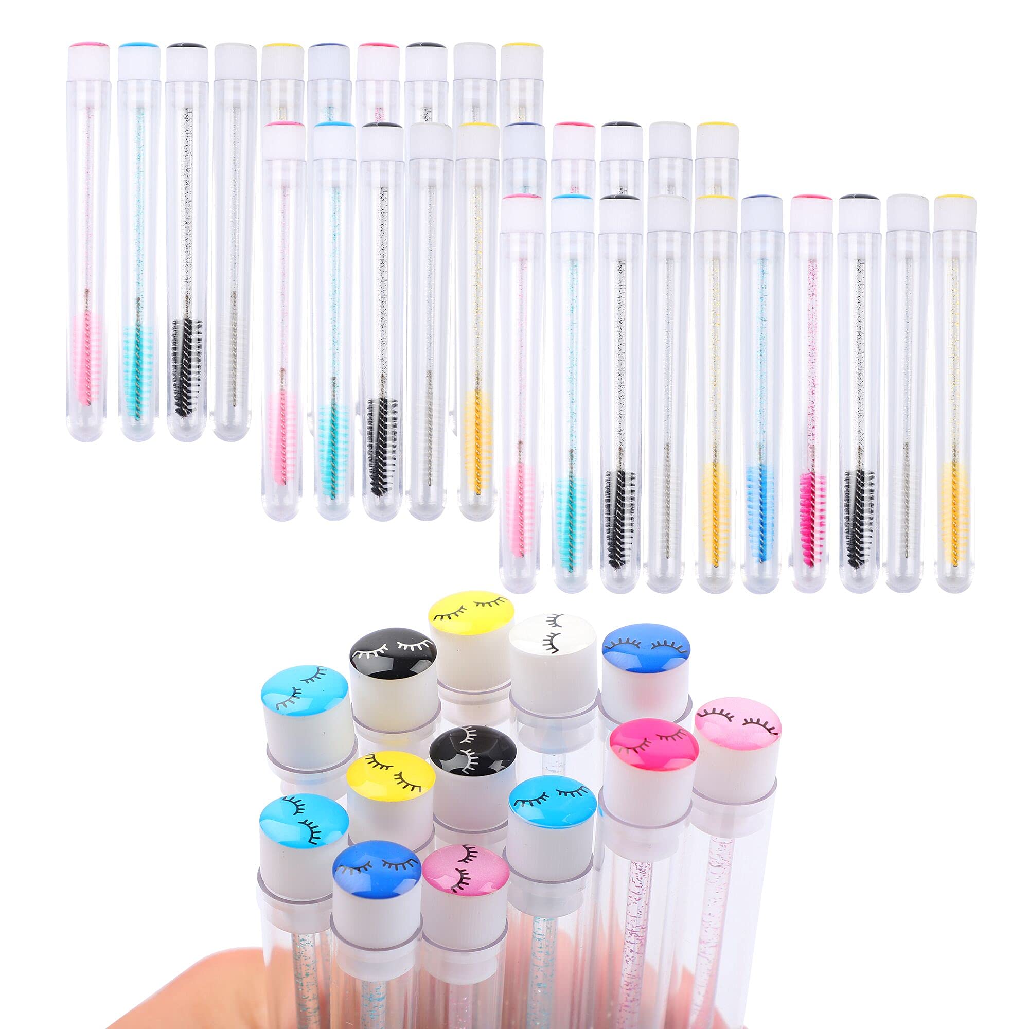 50 Pcs Disposable Mascara Brushes Diamond Eyelash Spoolies Makeup Brush Mascara Wand in Sanitary Tube Lash Supplies (Mix) 