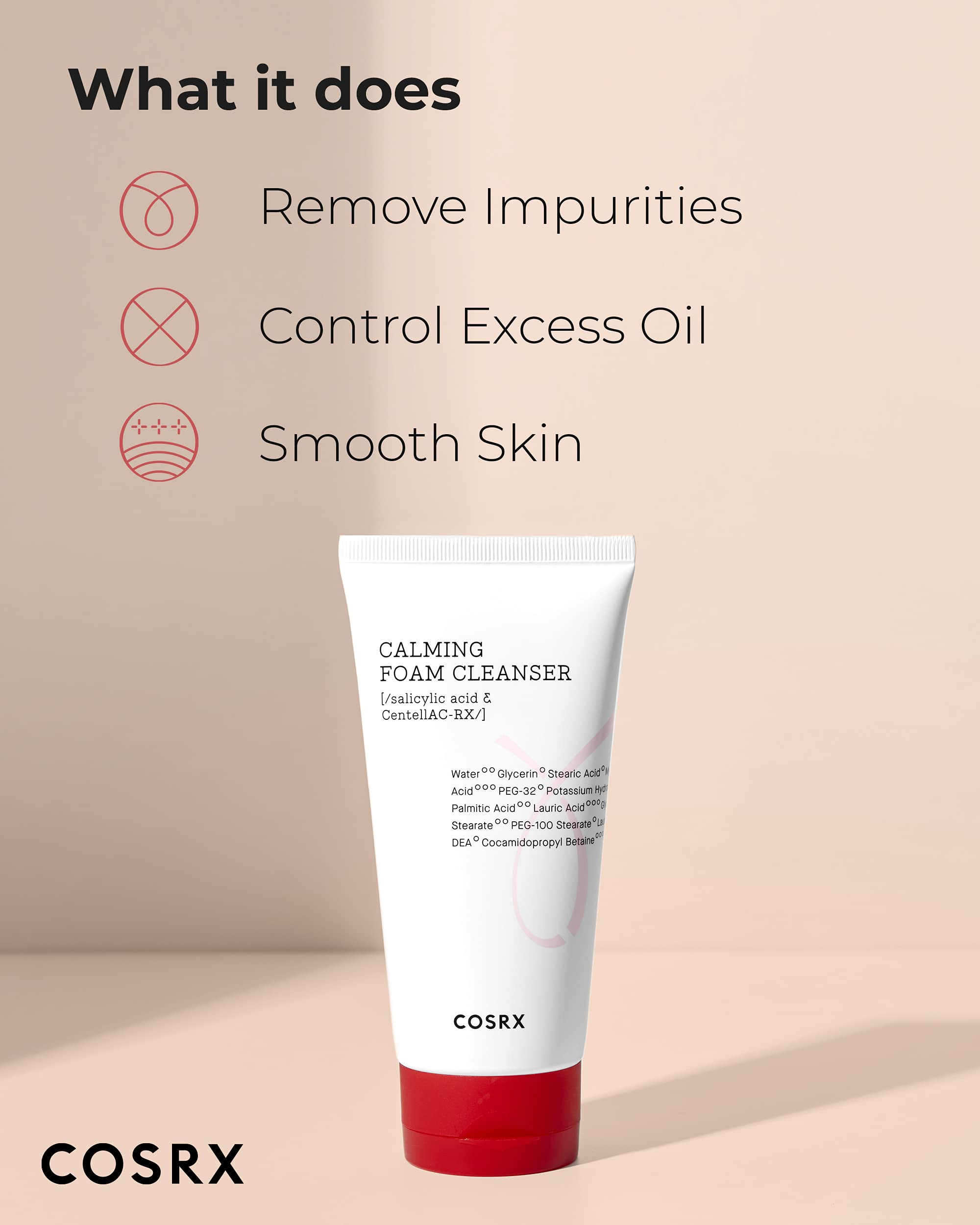 Cosrx Ac Collection Calming Foam Cleanser, 150Ml / 5.07 Fl.Oz | Salicylic Acid Acne Cleanser | Animal Testing Free, Paraben Free