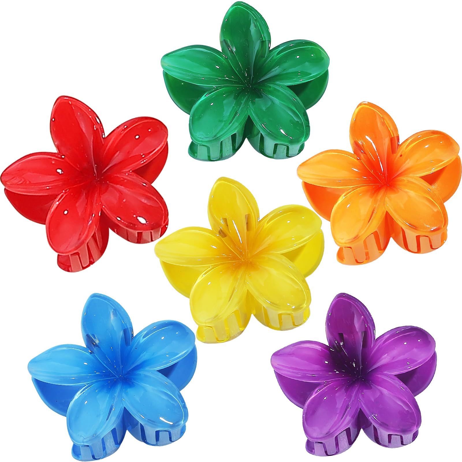 Sisiaipu Hawaiian Plumeria Hair Accessories - 6 Pack Large Claw Clips for Thick and Thin Hair, Beach Tropical Hair Clips for Wom