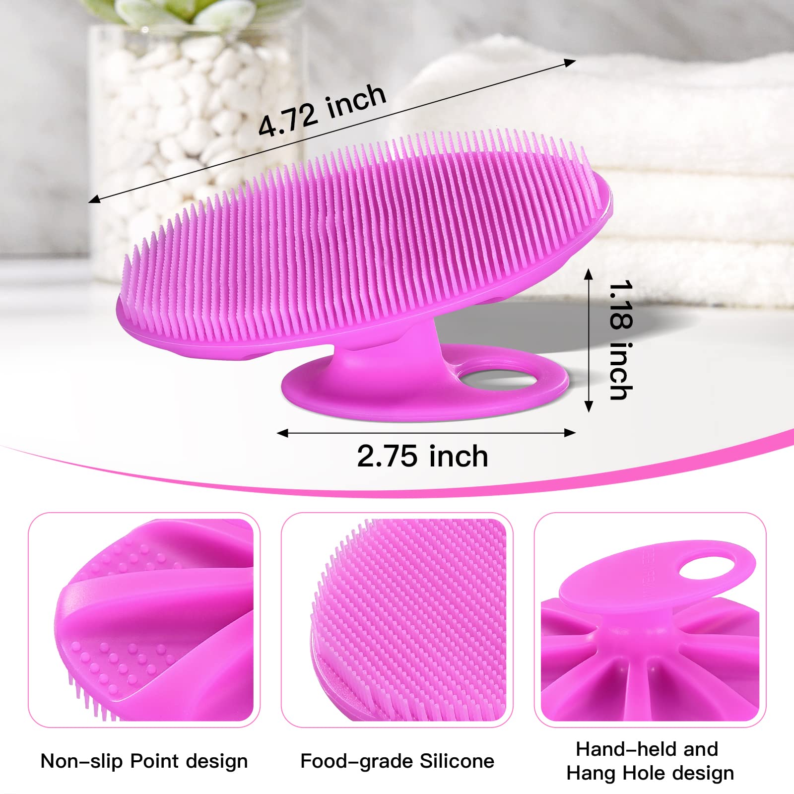 Innerneed Food-Grade Soft Silicone Body Cleansing Brush Shower Scrubber, Gentle Exfoliating And Massage For All Kinds Of Skin (P