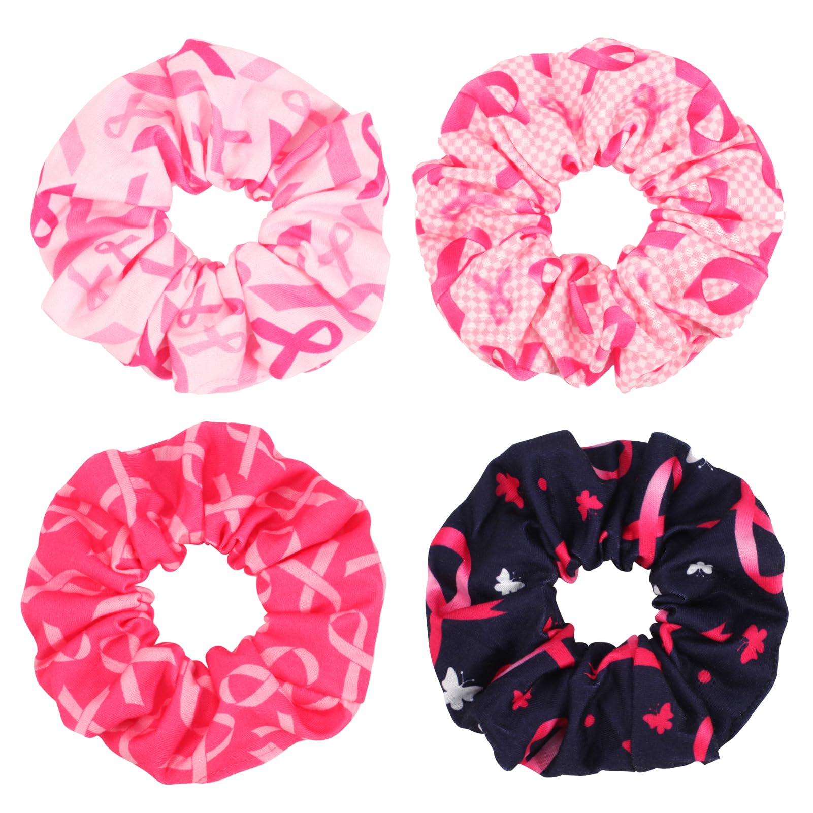 Hair Tie Breast Cancer Hair Scrunchies Pink Ribbon Hair Ties for Women Girls Plaid Butterfly Breast Cancer Awareness Elastic Scr