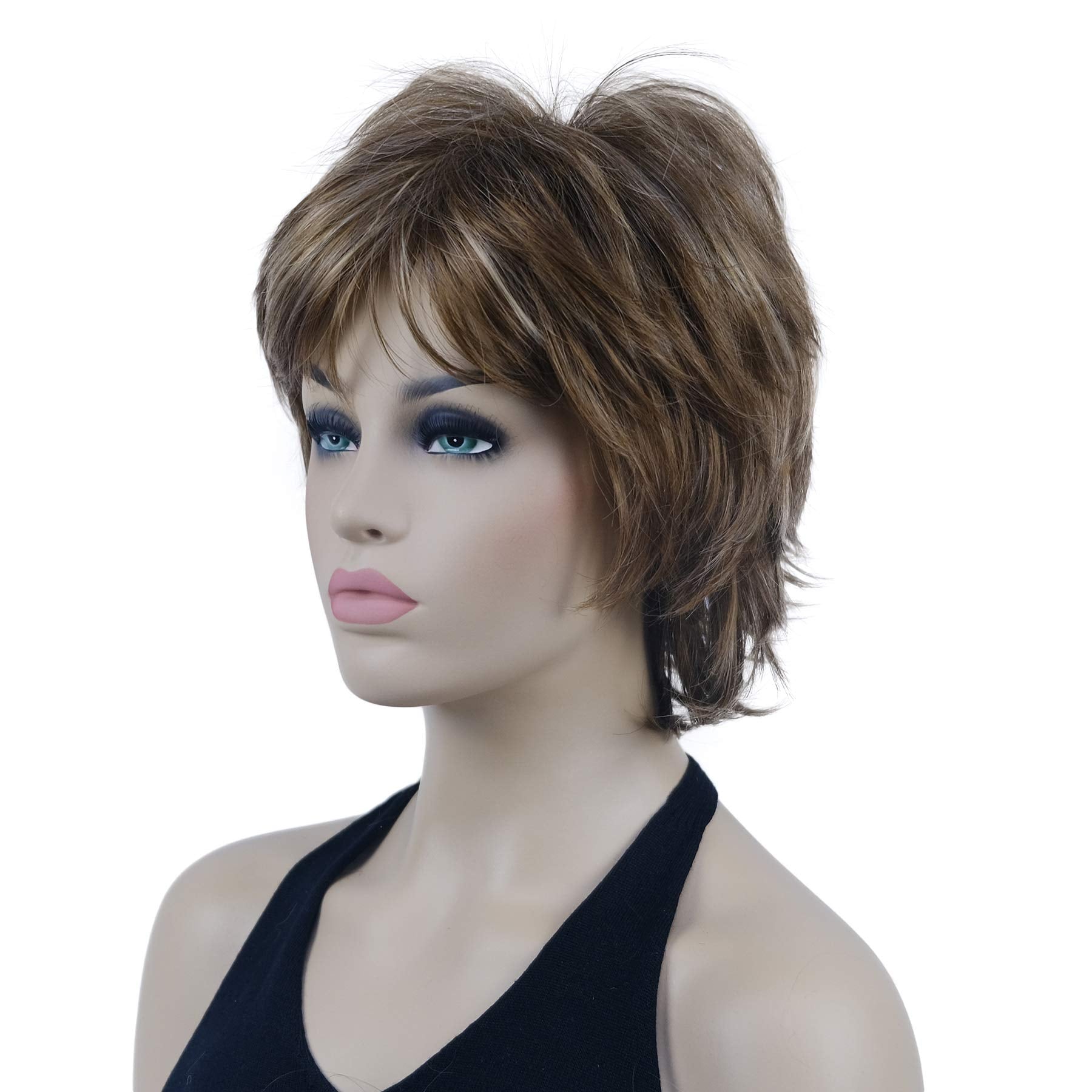 Lydell Short Layered Shaggy Wavy Full Synthetic Wigs (V6 Light Reddish Brown With Blonde Highlight)