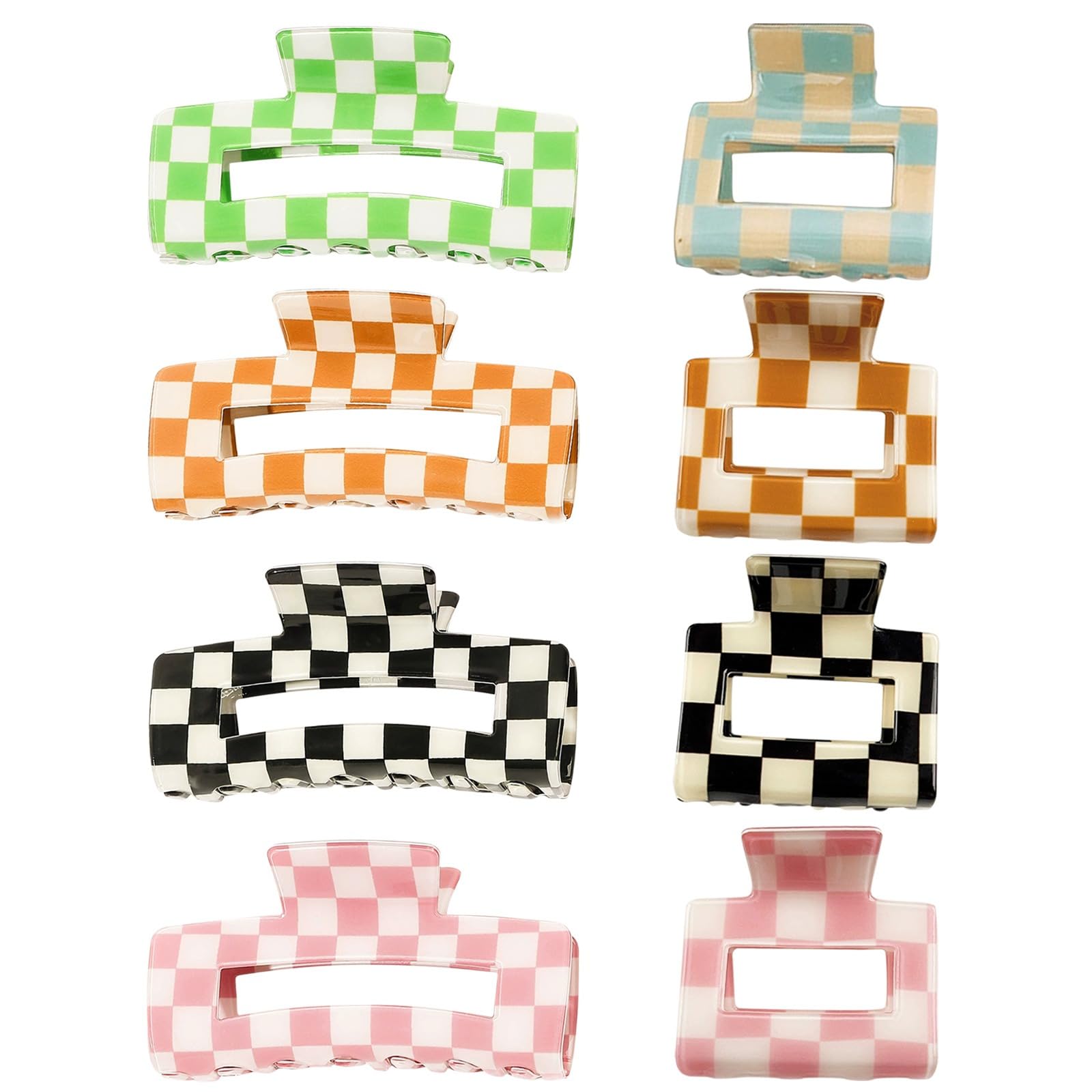Paderison Checkered Rectangle Y2K Hair Claw Clips and Barrettes- 6 Pcs Large and Small Strong Hold Hair Accessories for Thin & T