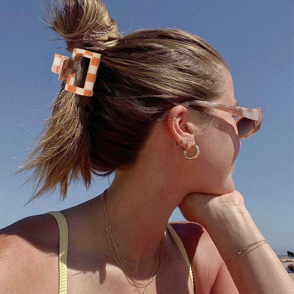 4 Pack Ahoney Checkered Y2K Claw Clips for Thin Hair - Cute 2 '' Aesthetic Barrettes, 90s Hair Accessories for Women and Y2K Top