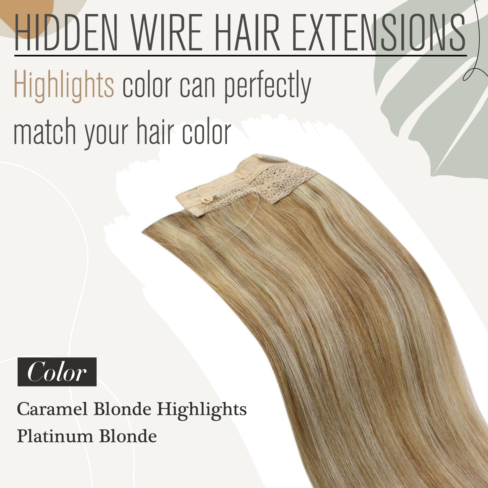 Sunny Invisible Wire Hair Extensions Human Hair Caramel Blonde Highlighted Bleach Blonde Fishing Wire Hair Extensions Blonde Hig