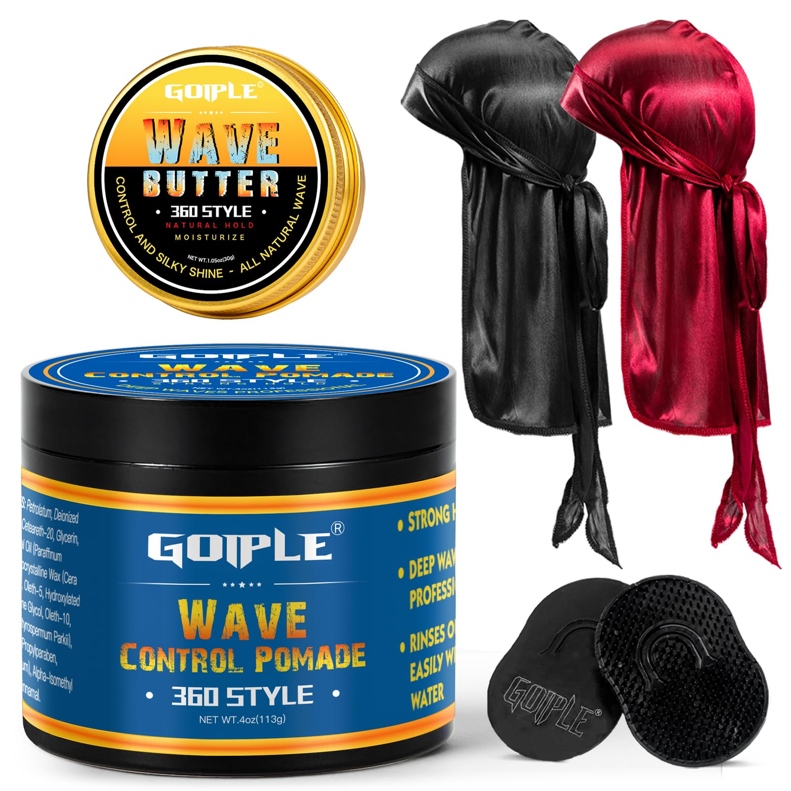 360 Wave Pomade Strong Hold 360 Wave Training Hair Cream, Wave Greasy Wave Butter for Men Pocket Palm Brush Curved Wave Brush fo