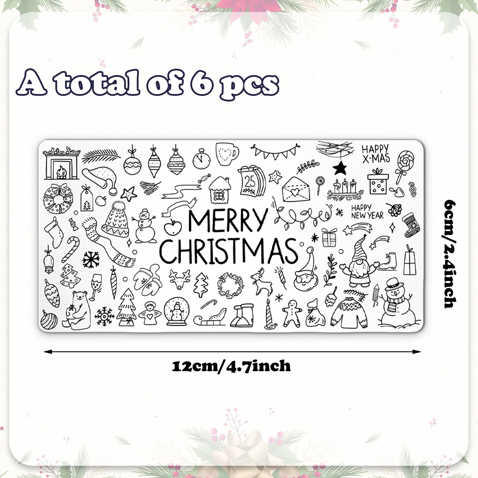 Whaline 6Pcs Christmas Nail Plates Stamping Set Xmas Tree Snowflake Snowman Stamp Templates Nail Art Plates For Winter Diy Print