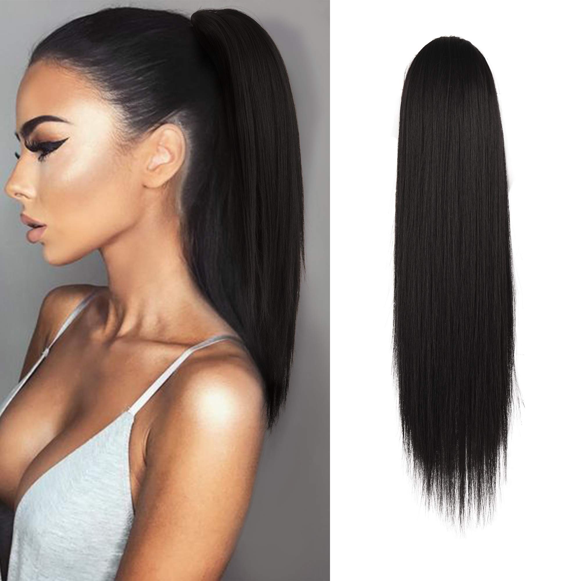 BARSDAR 14 In Drawstring Ponytail Extensions, Short Straight Clip in Synthetic Ponytail Hair Extensions Fluffy Yaki Hairpieces f