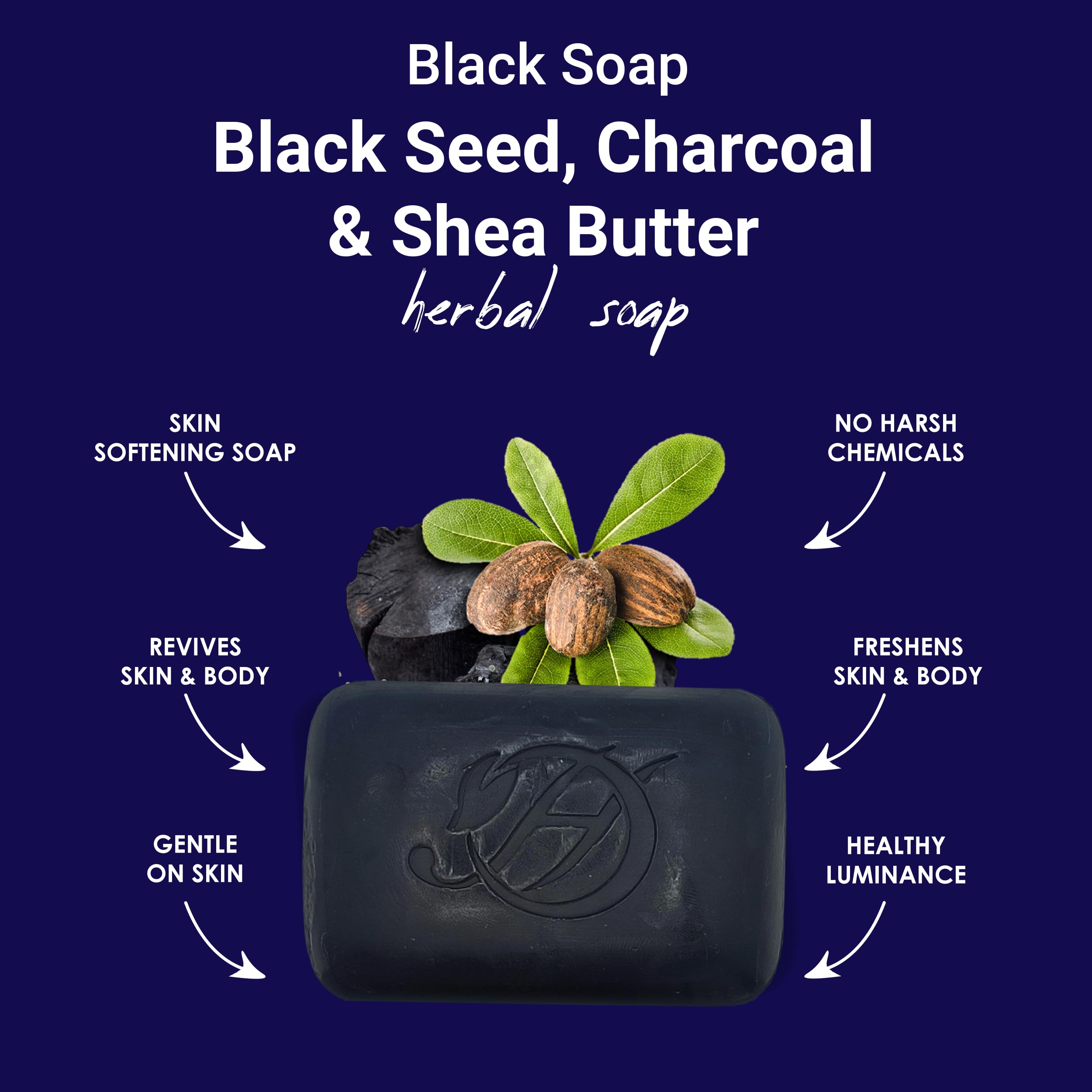 HERBOGANIC Black Seed, Charcoal and Shea Butter Herbal Soap | Pack of 3 of 5oz soap Bar | Natural Bar Soap for Face and Body | H