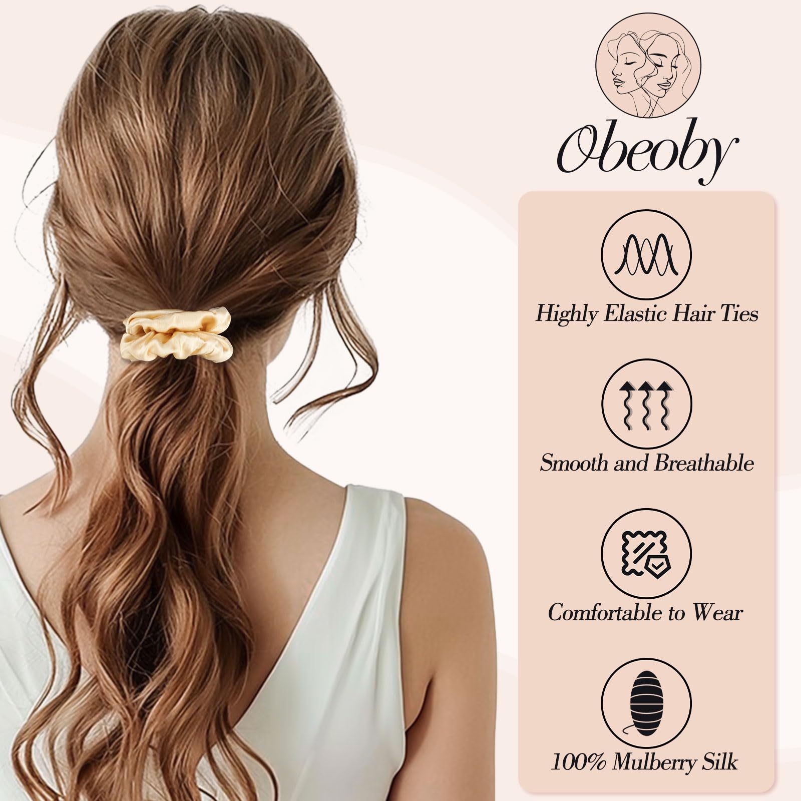 4 Pack Mulberry Silk Scrunchies, 19 Momme Silk Hair Ties Satin Scrunchies For Hair Sleep No Damag Scrunchies Pink Bridesmaid Gal