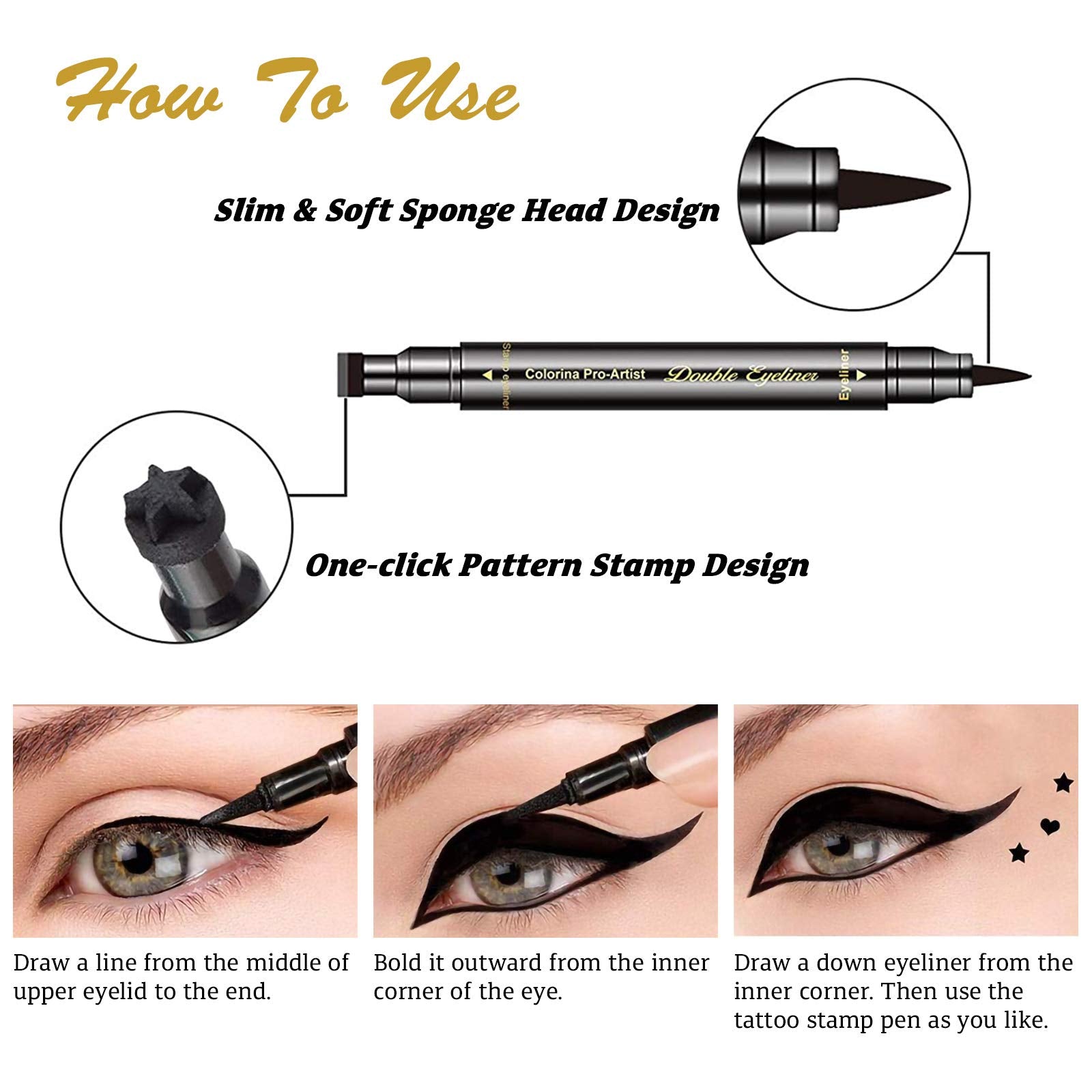 Lokfar 6 Pcs Double-Headed Liquid Eyeliner Stamp Pen Set, Eye Liners For Women Waterproof Eyeliner Pencil Black Eye-Liner Stenci