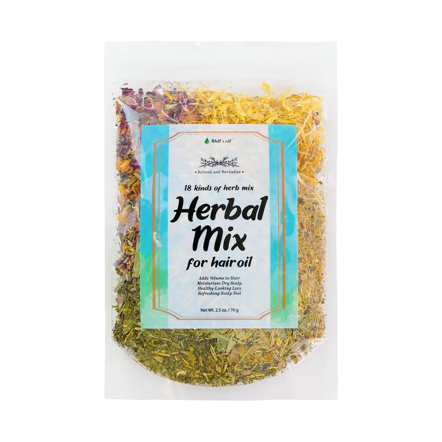 Wells Herb | Ayurvedic Hair Oil Mix | 2.5Oz(70G) X 2 Pack | 18 Kinds Of Essential Herb | Hair Growth | Hair Repair | Hair Fall |