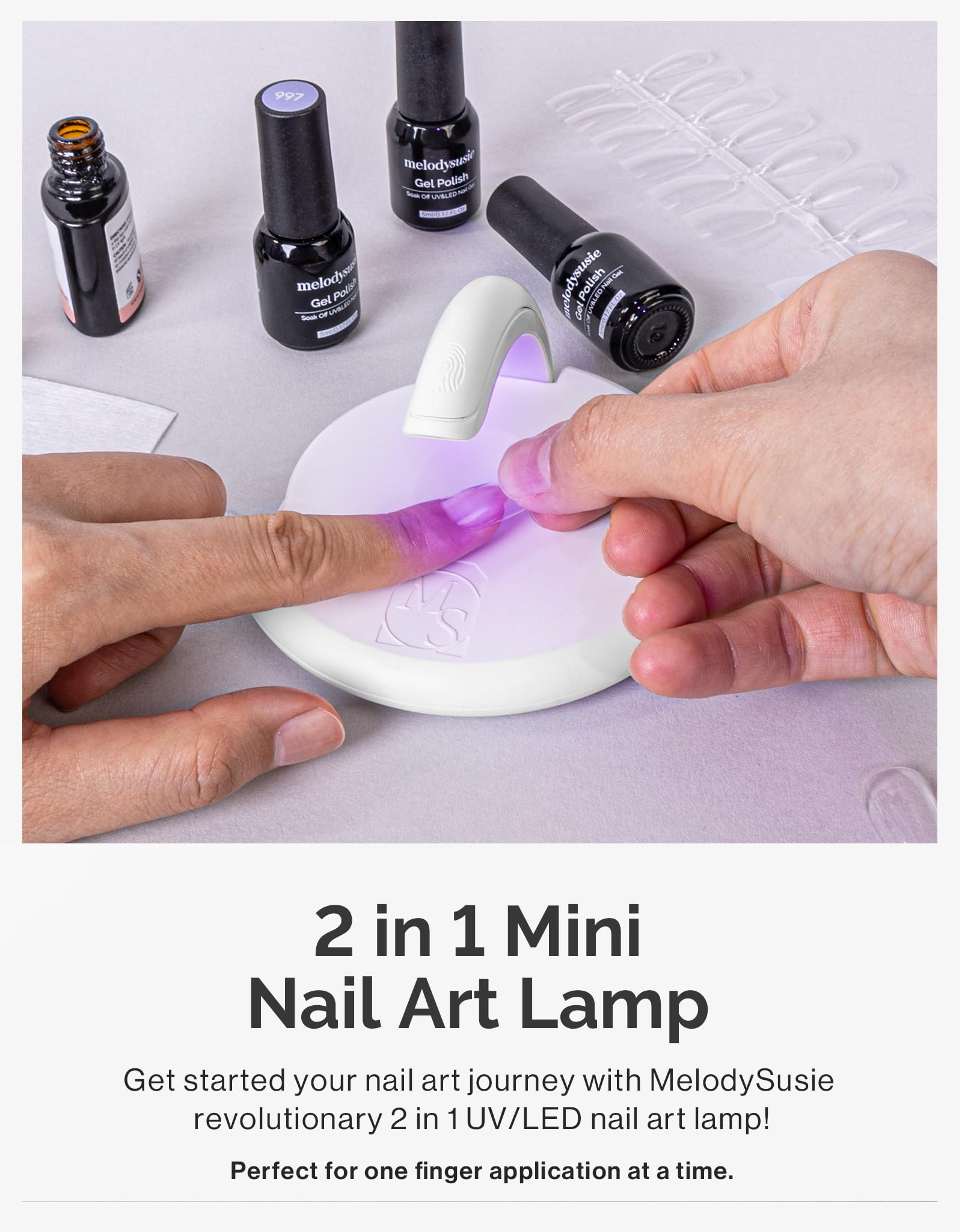 MelodySusie Cordless Mini UV LED Nail Lamp, 2-in-1 Rechargeable Light for Gel Nails, White, Model 05-06-001-010127