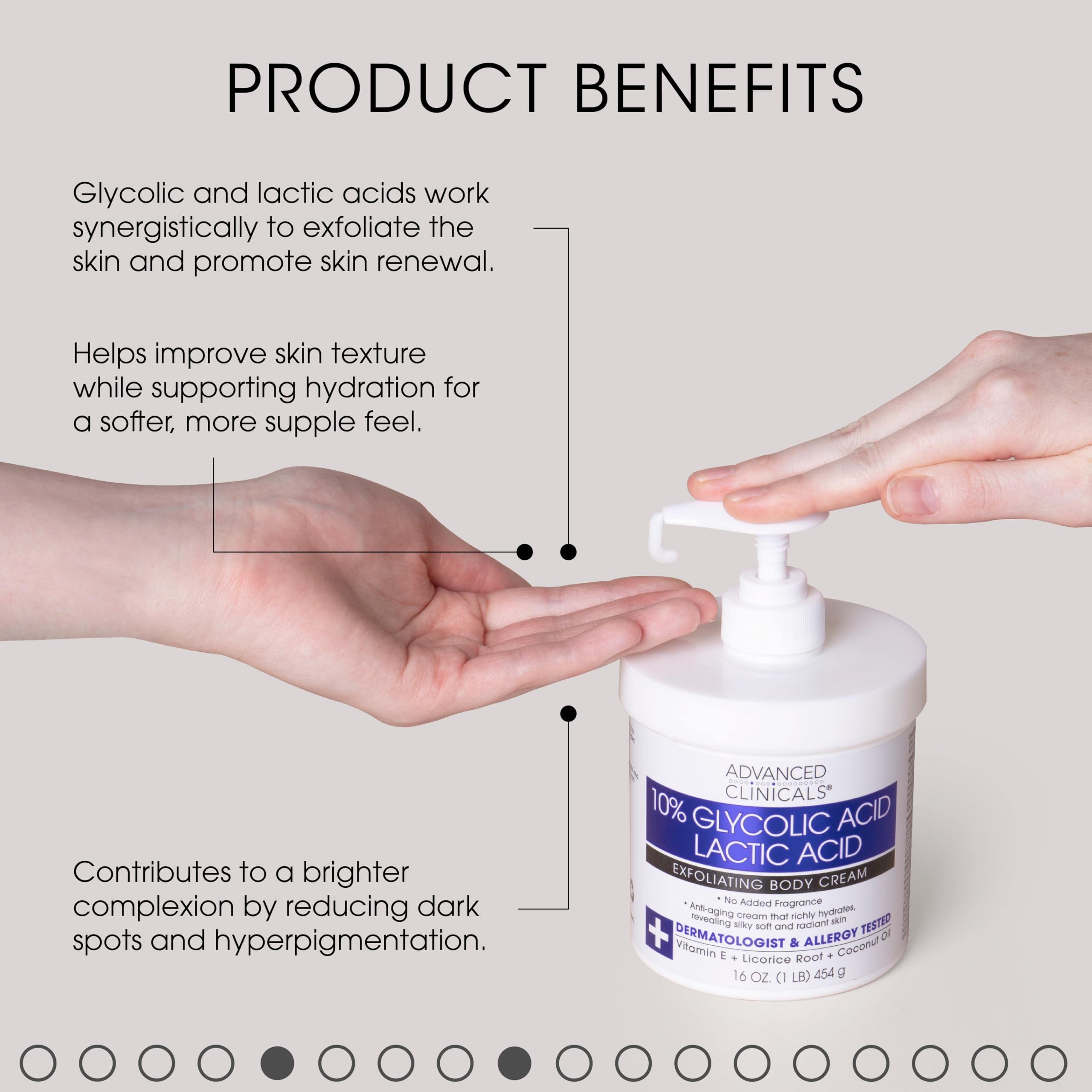 Advanced Clinicals 10% Glycolic Acid + Lactic Acid Body Lotion Skin Care Moisturizer | AHA Exfoliating KP Bump Eraser Body Cream
