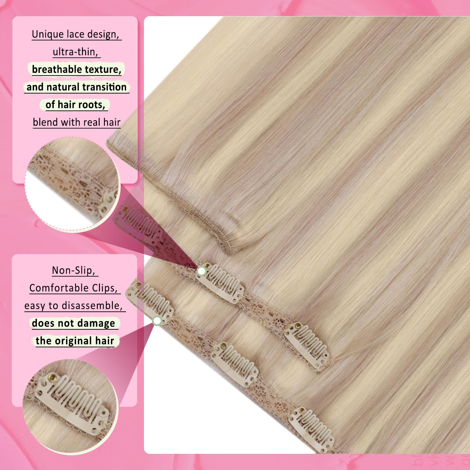 YoungSee 135G Clip in Hair Extensions Highlight Straight Hair Extensions Clip ins Lace Clip on Hair Extensions Warm Ash Blonde H