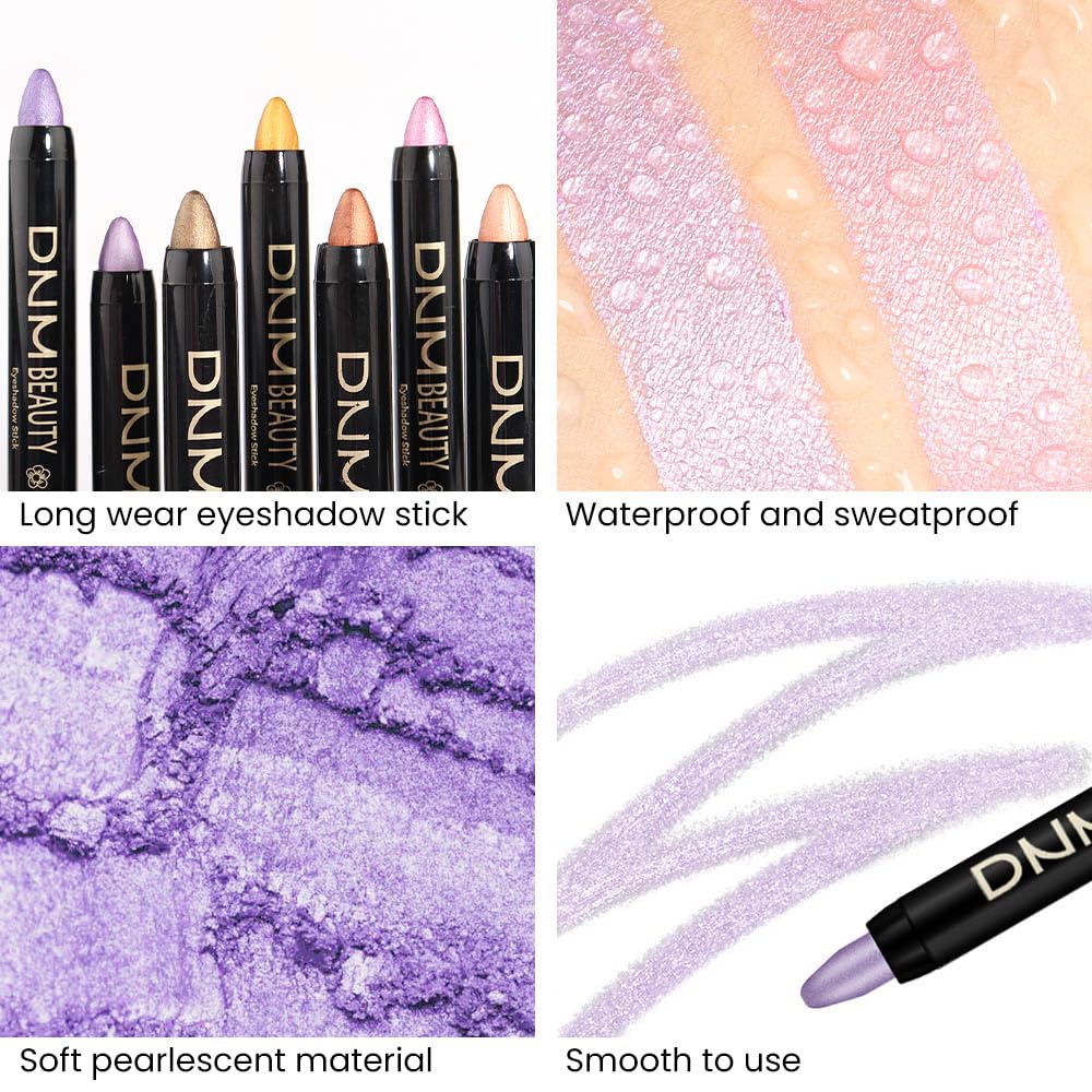 Amy'S Diary Eyeshadow Pencil Cream Stick 4Pcs Set, Eye Eyeshadow Waterproof Pearl Pink Purple Mocha Beige Shimmer Metallic Eyesh