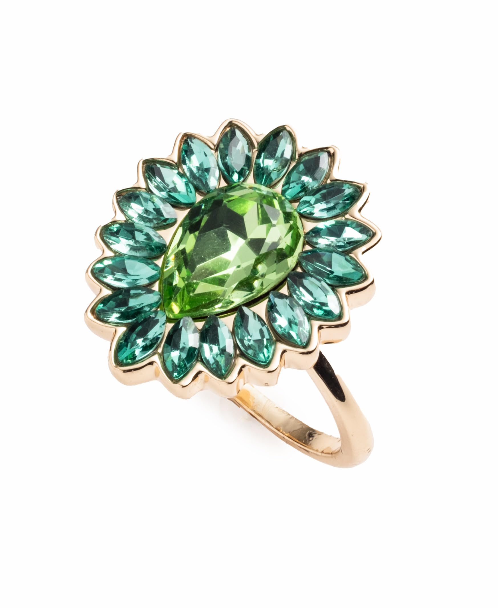 Emily in ParisGold-Tone Green Stone Pear & Marquise Halo Statement Ring