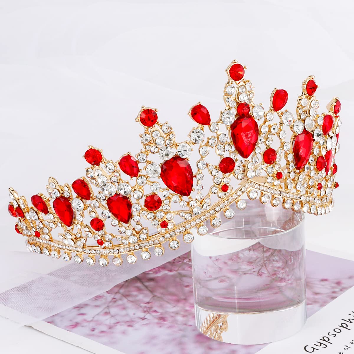 TOBATOBA Red Crown Queen Crowns for Women Crystal Wedding Tiara for Women Queen of Hearts Crown Princess Tiara for Bride Quincea
