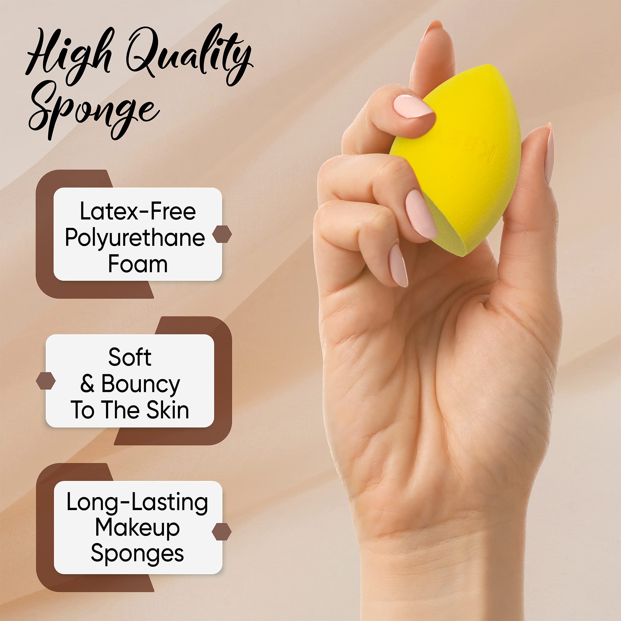 Kbey Cosmetics Makeup Sponges For Face - Beauty Sponge Set For Foundation And Contouring - Latex Free 7 Pc Facial Blending Spong