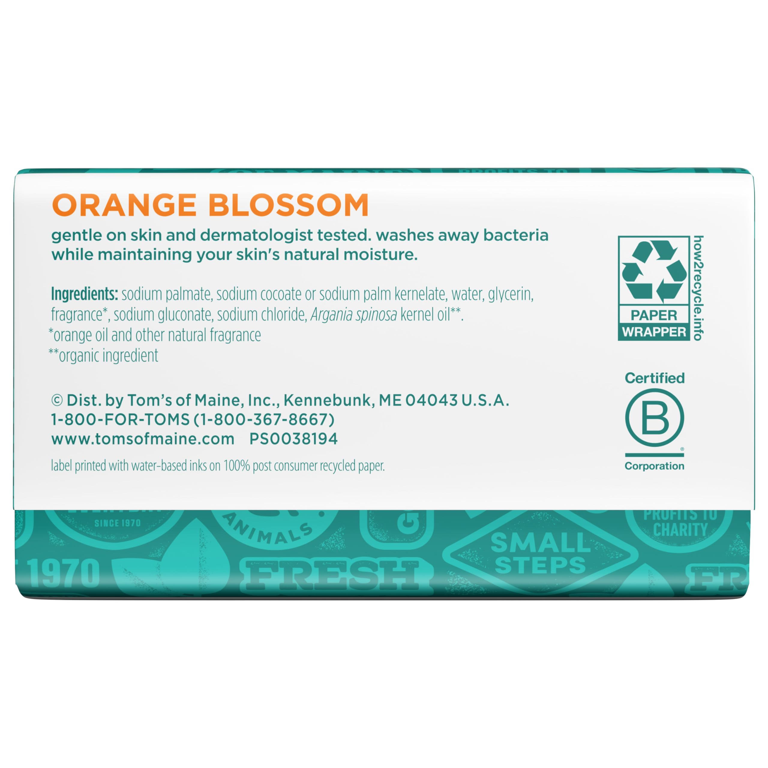 Tom'S Of Maine Natural Beauty Bar Soap, Orange Blossom With Moroccan Argan Oil, 5 Oz. 6-Pack
