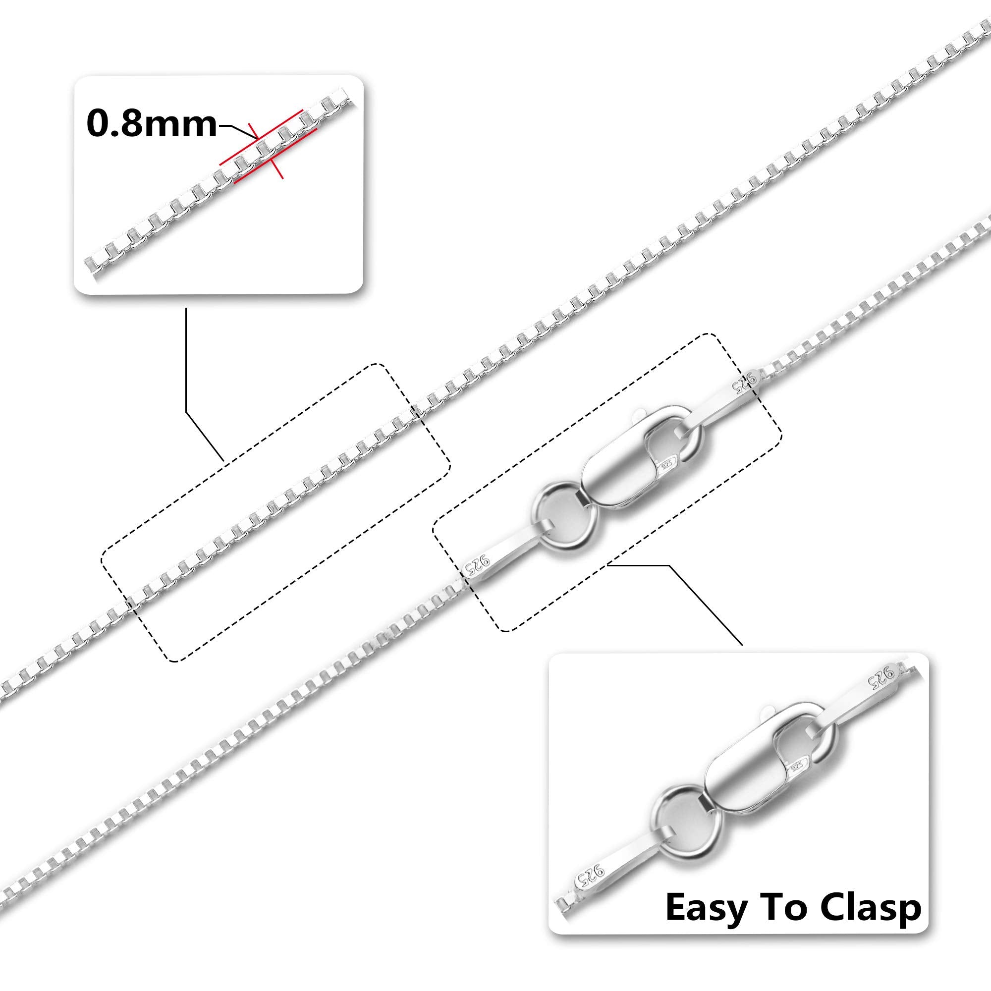 ASHINE Silver Chain Necklace for Women Sterling Silver Chain Silver Chain for Men Chain Necklace (0.8mm Box Chain Lobster Clasp