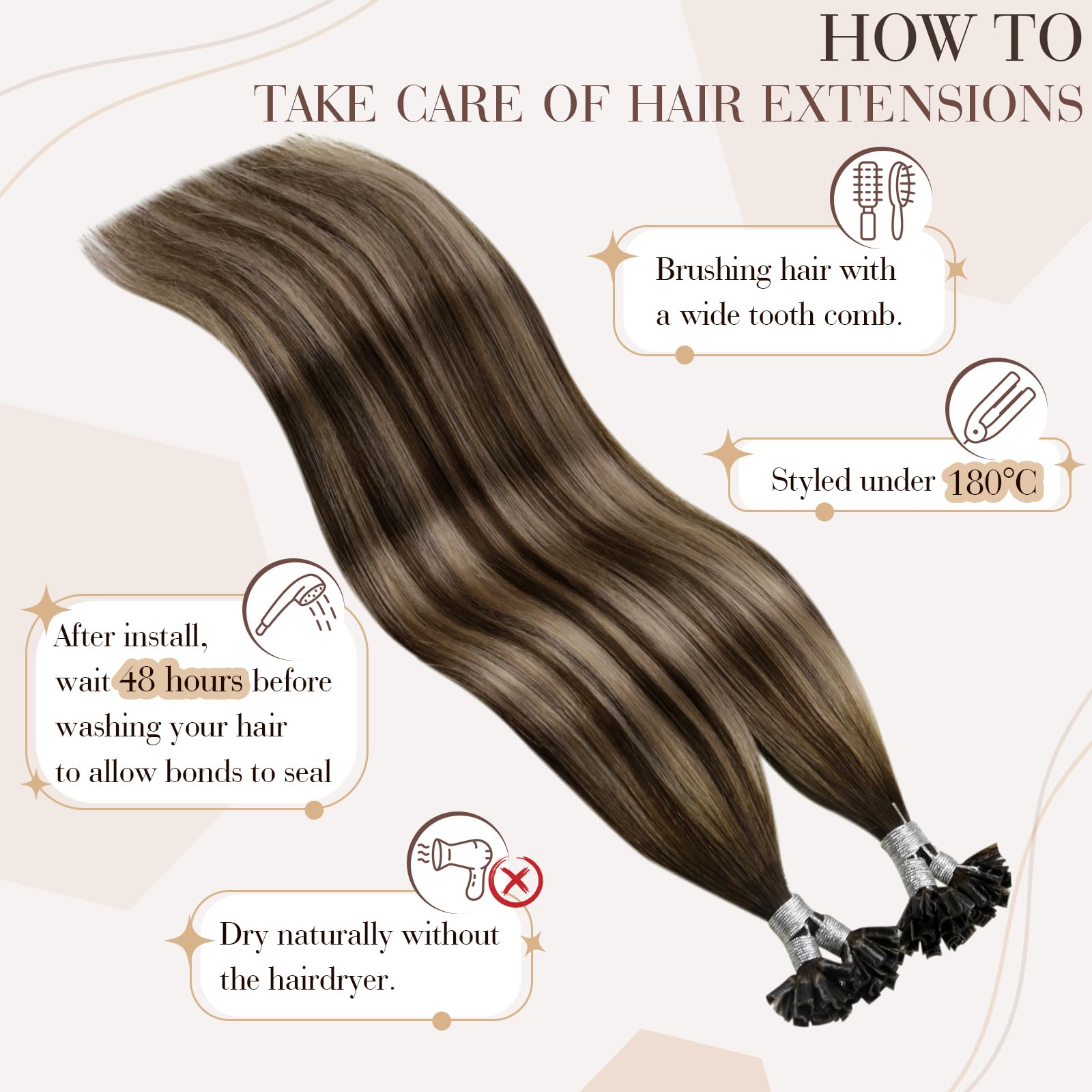 Hetto U Tip Hair Extensions Human Hair #4/18/4 Ombre Brown Mix Ash Blonde K Tip Hair Extensions 18 Inch Remy Hair U Tip Hair Ext