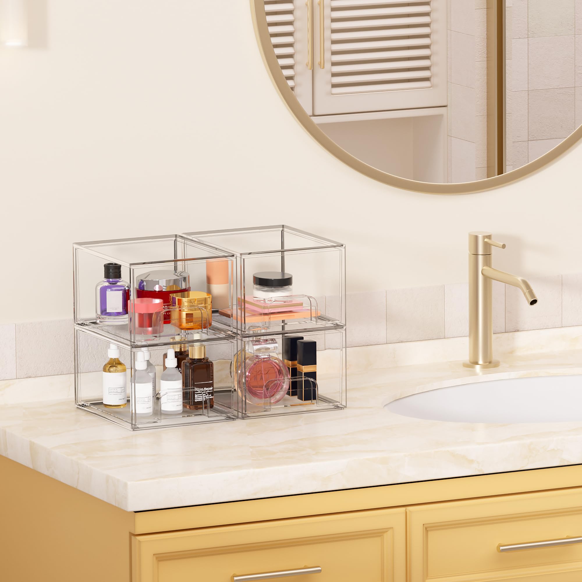 Vtopmart 8 Pack Clear Stackable Storage Drawers, 4.4'' Tall Acrylic Bathroom Makeup Organizer,Plastic Storage Bins For Vanity, U